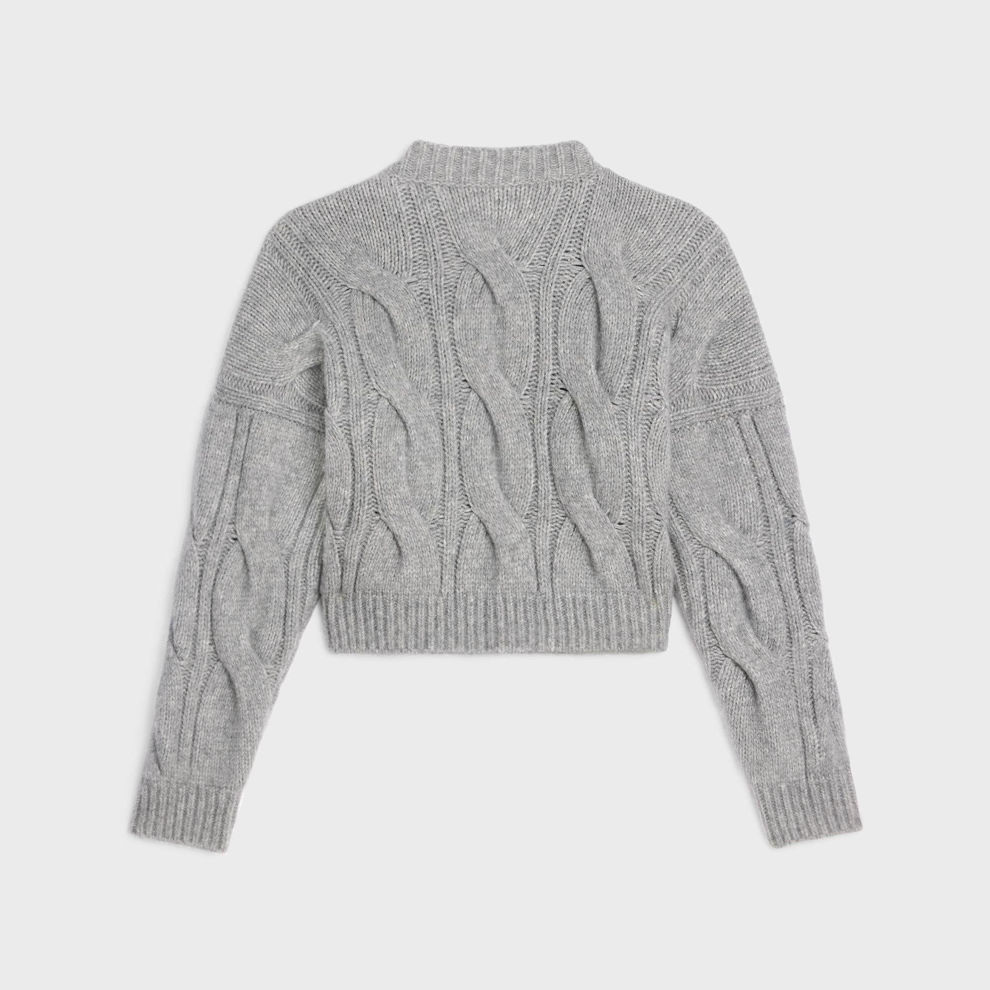 Pull Col V Torsades Cashmere Soie Cachemire - Light Grey - Image 2
