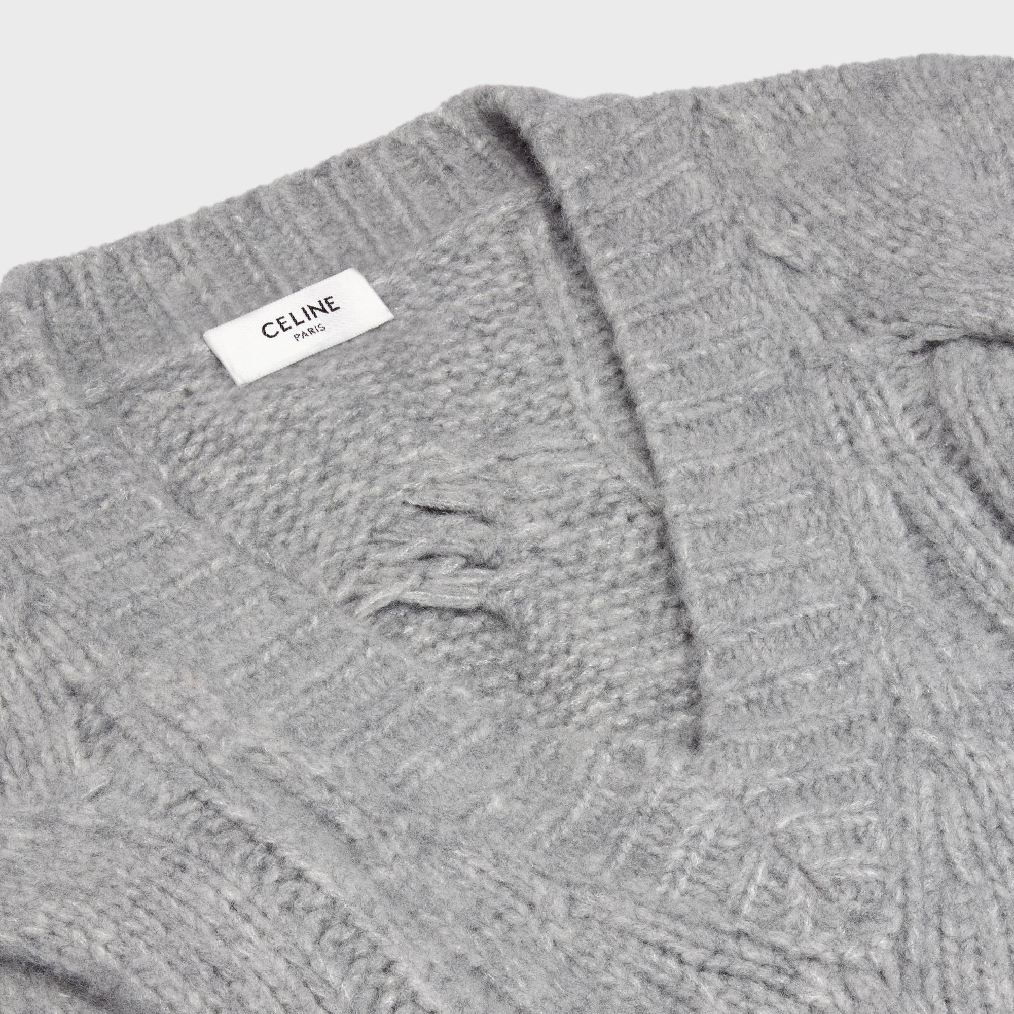 Pull Col V Torsades Cashmere Soie Cachemire - Light Grey - Image 3