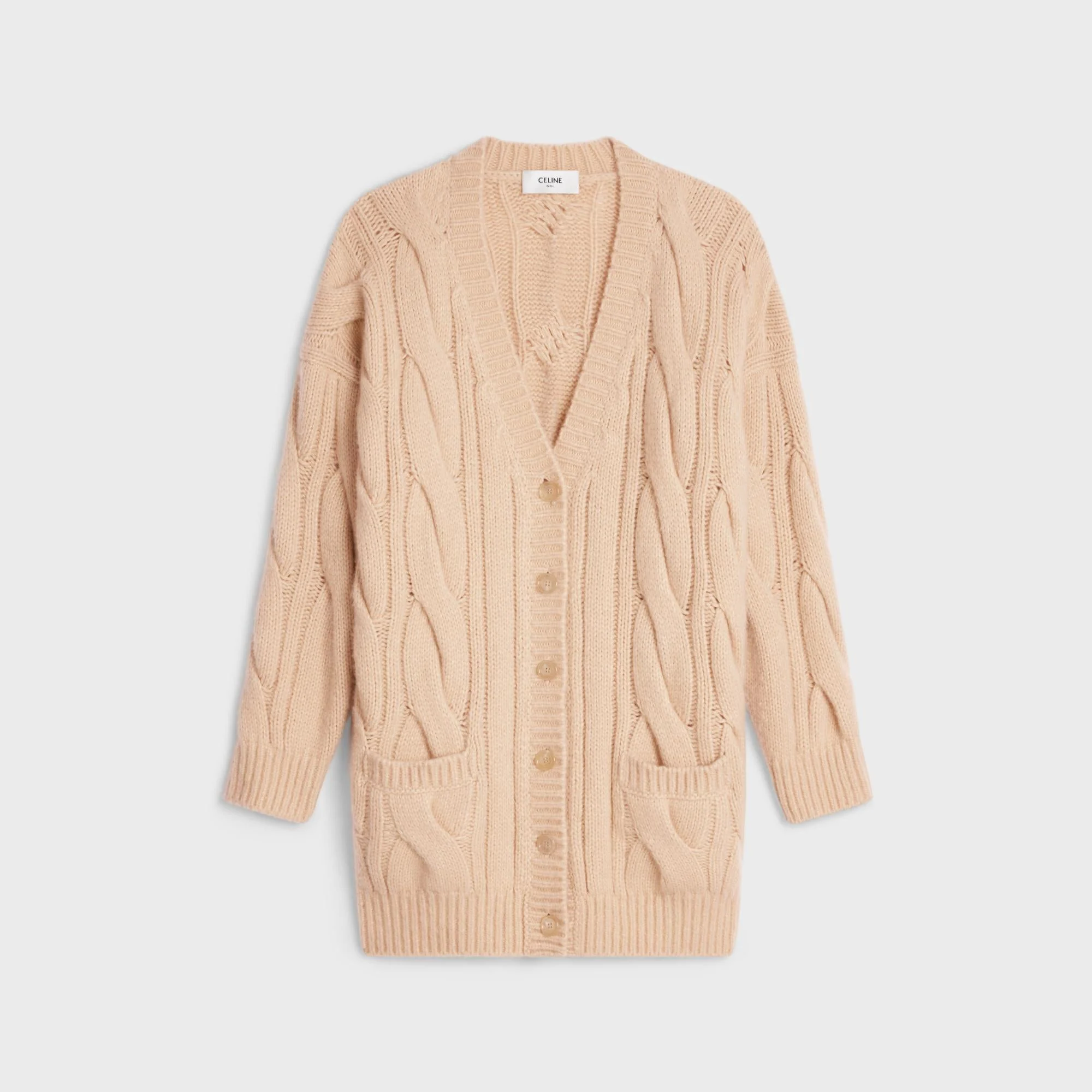 Cardigan Long Torsades Cashmere Soie Cachemire - Light Sand