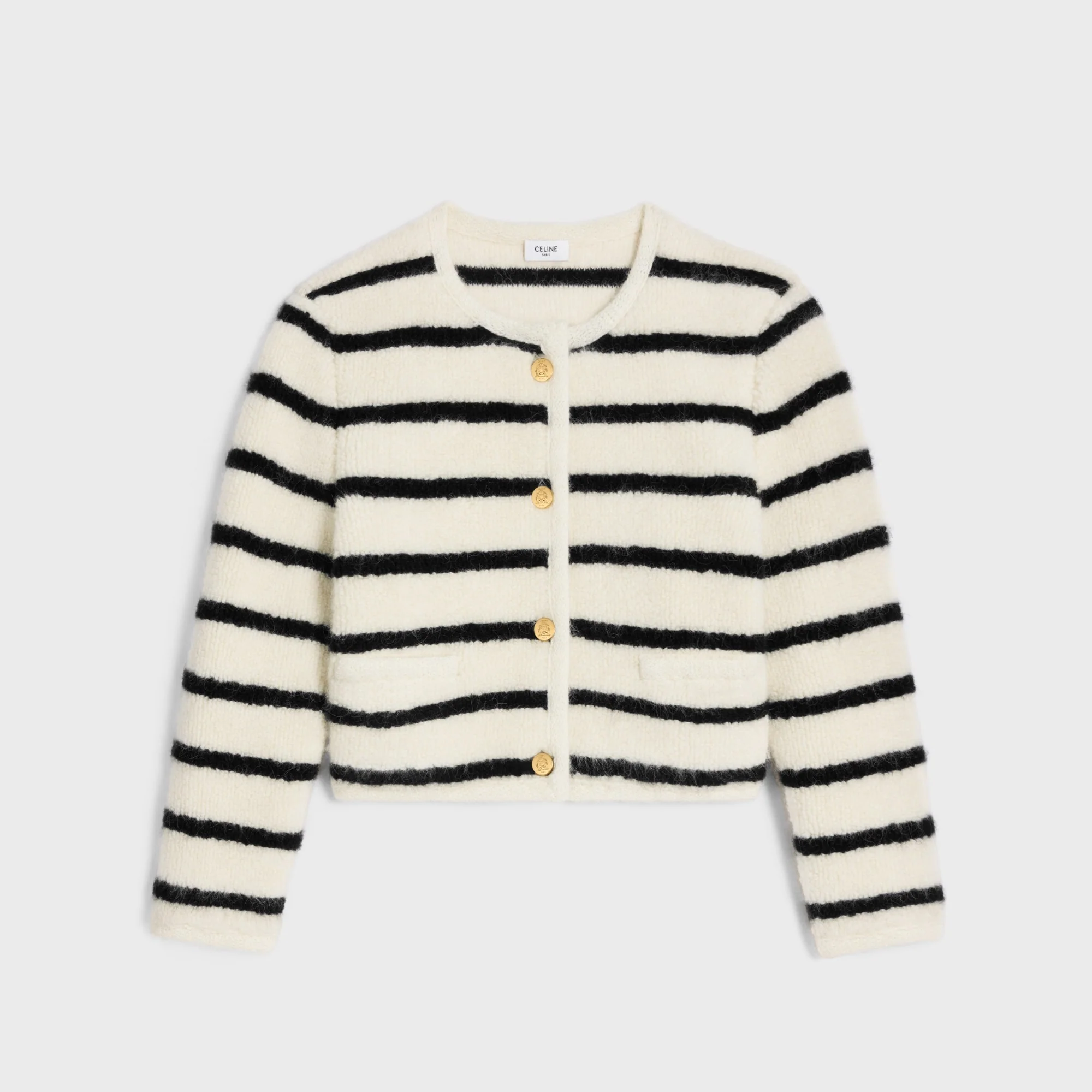 Veste Cardigan Micro Fourrure Rayee - Black / Ecru