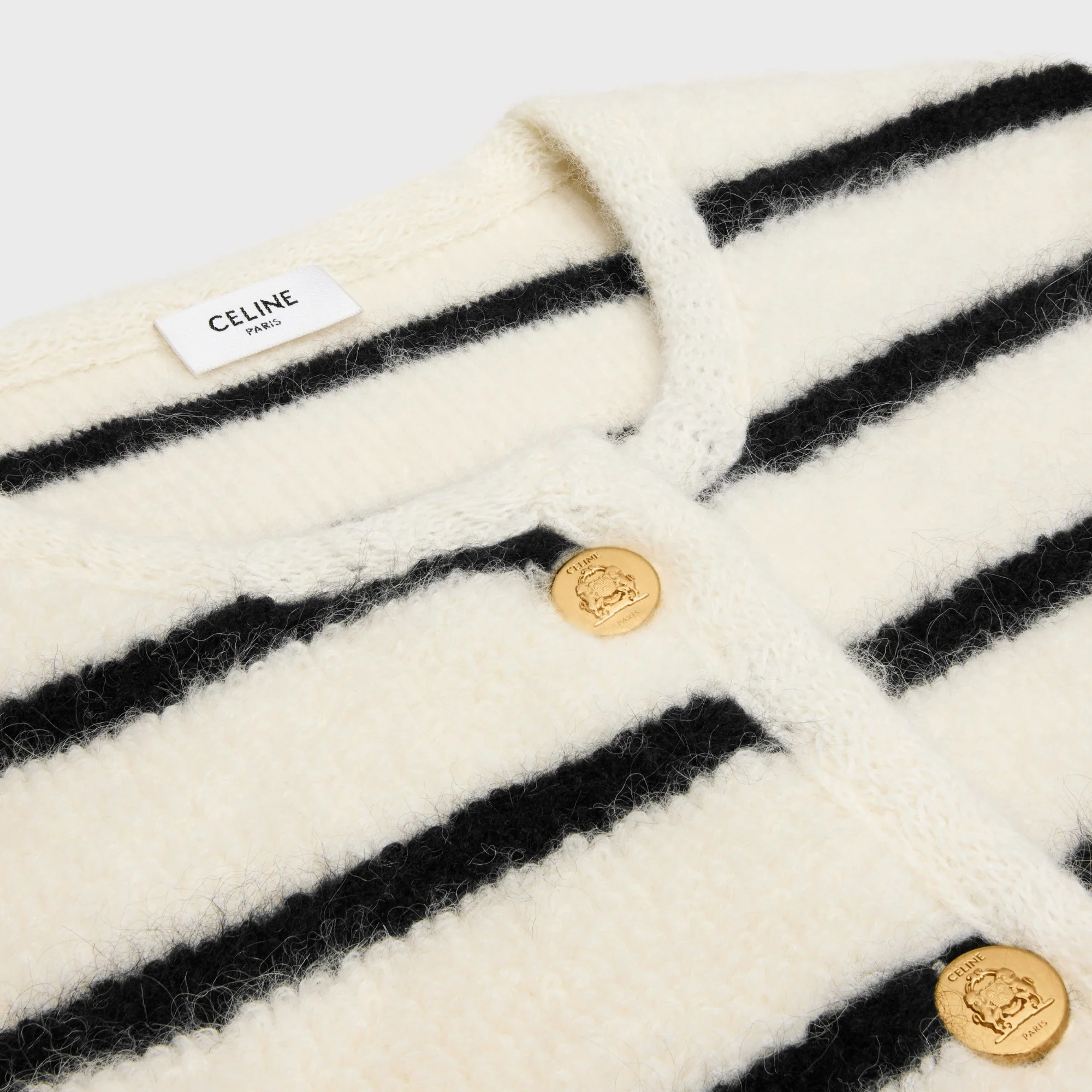 Veste Cardigan Micro Fourrure Rayee - Black / Ecru - Image 3