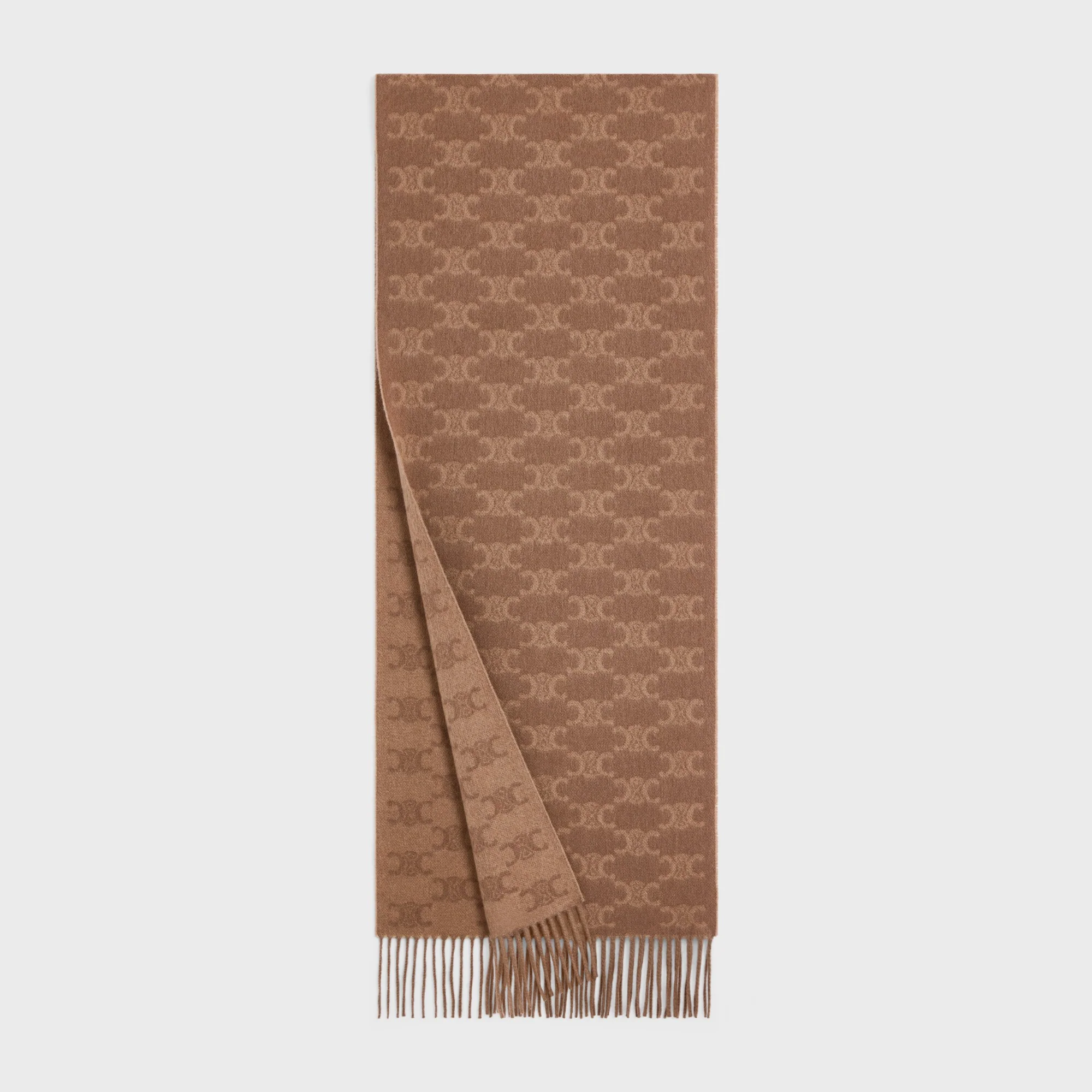 Scarf Frangee Cashmere Monogramme Echarpe Cachemire - Light Camel/Beige - Image 3
