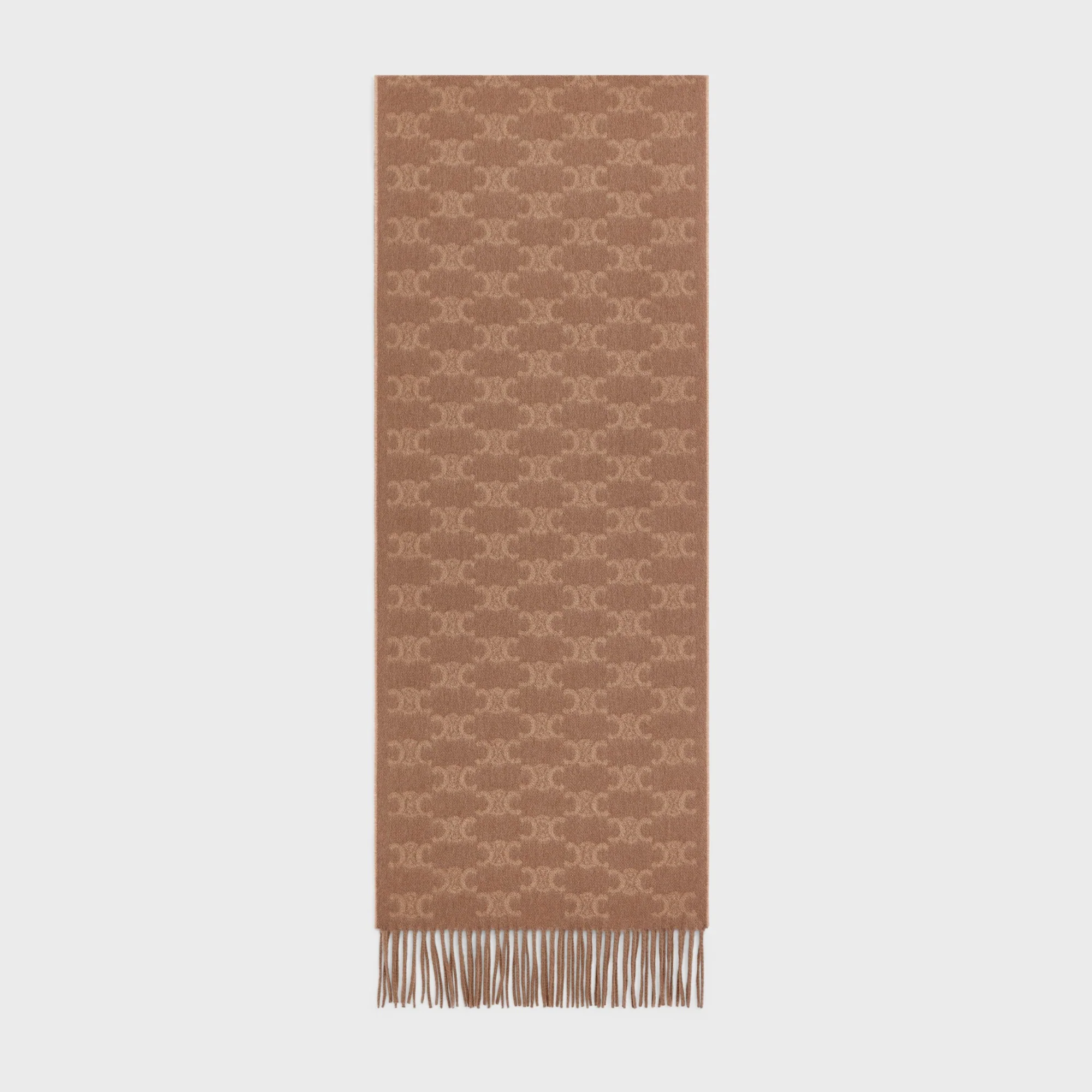 Scarf Frangee Cashmere Monogramme Echarpe Cachemire - Light Camel/Beige