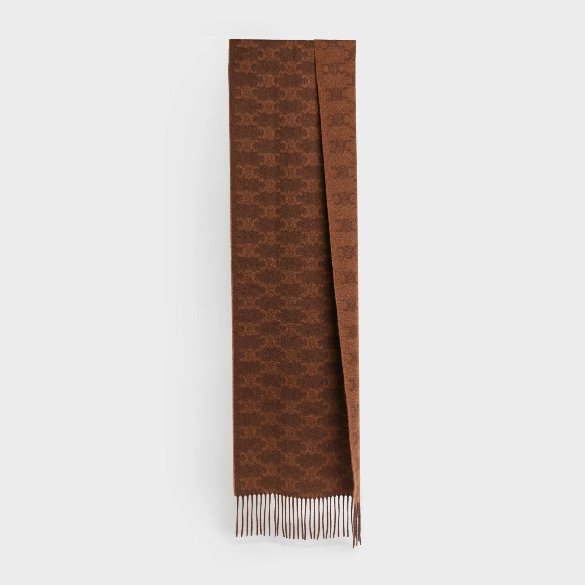 Scarf Frangee Cashmere Monogramme Echarpe Cachemire - Brown/Toffee - Image 2
