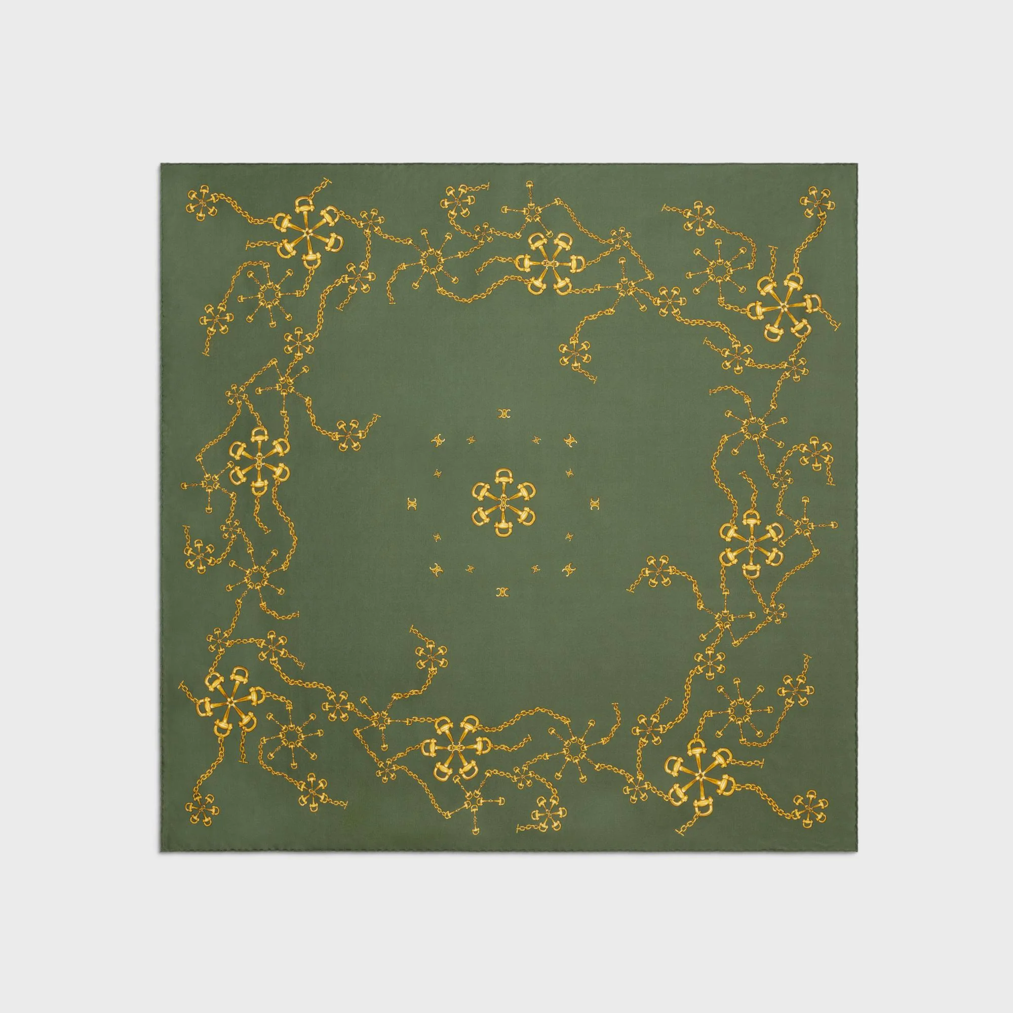 90X90Cm Square Twill Soie Mors Et Chaines - Olive