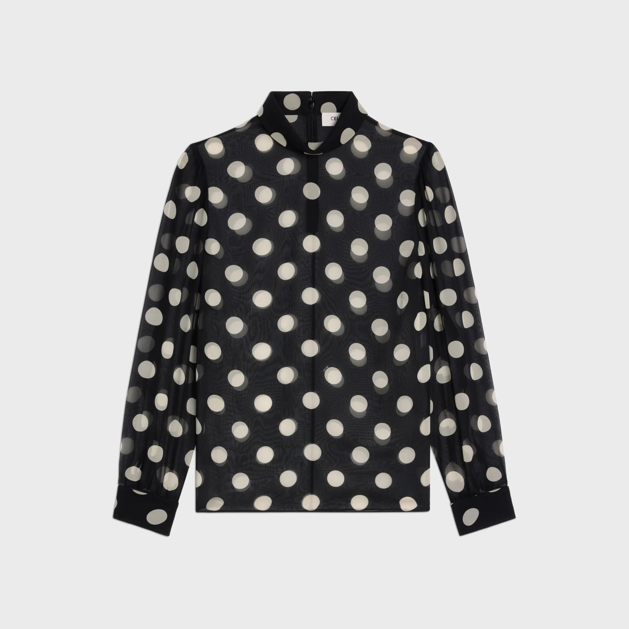 Blouse Col Retourne Georgette Soie Pois - Noir/Craie
