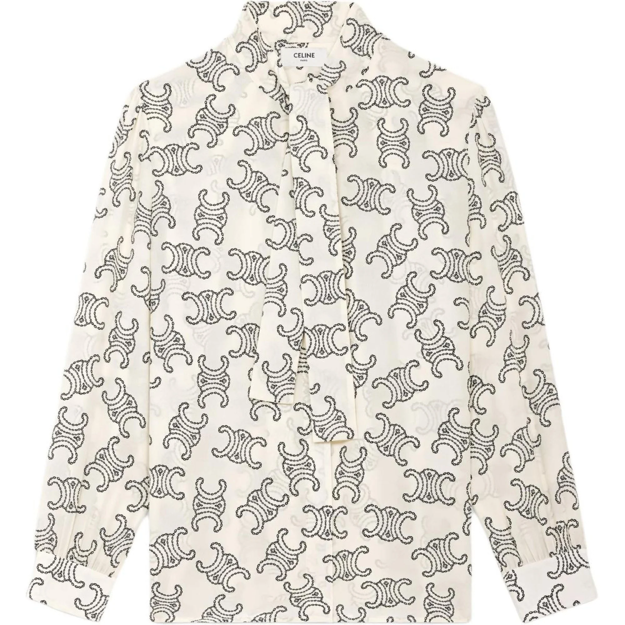 Blouse Lavalliere Crepe De Chine Triomphe - Crème/Noir