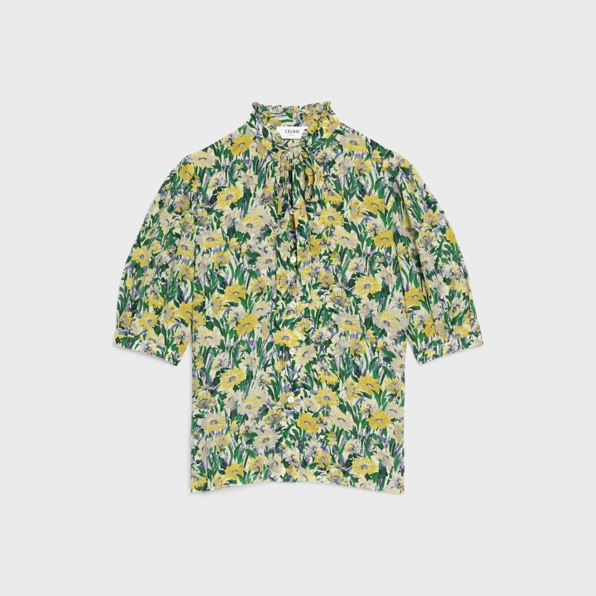 Blouse Lavallière Frill Crépon Paquerette - Craie/Soleil/Gris