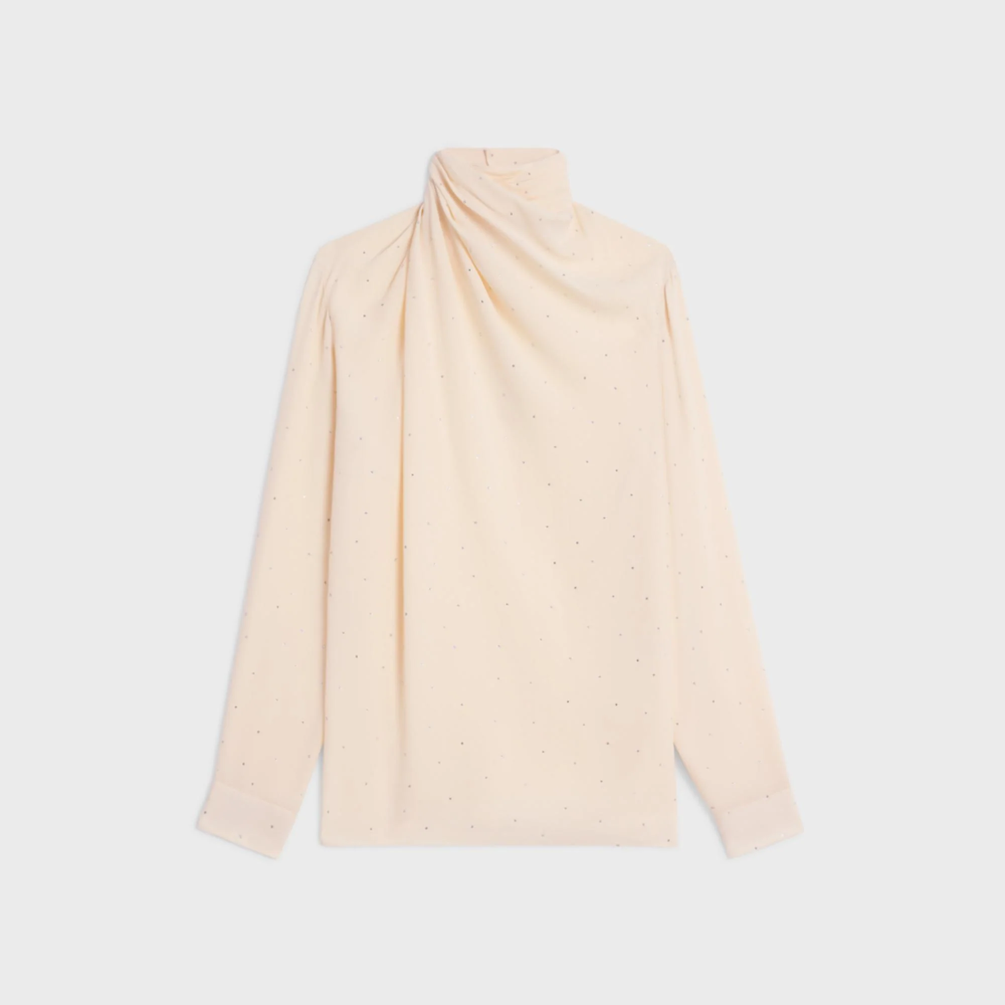 Blouse Col Drapé Côté Sable Leger Strass - Cream