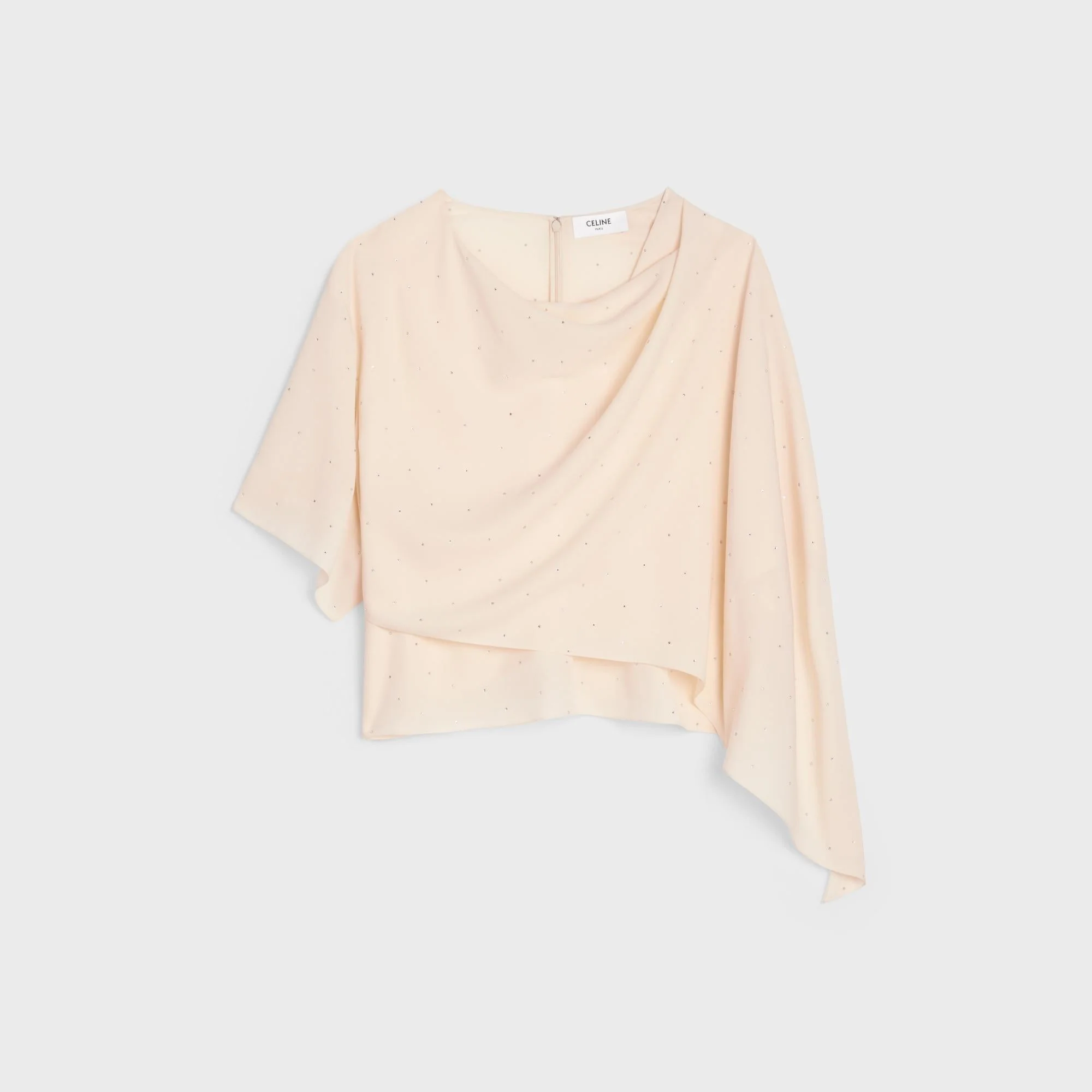 Top Drapé Asymétrique Sable Leger Strass - Cream