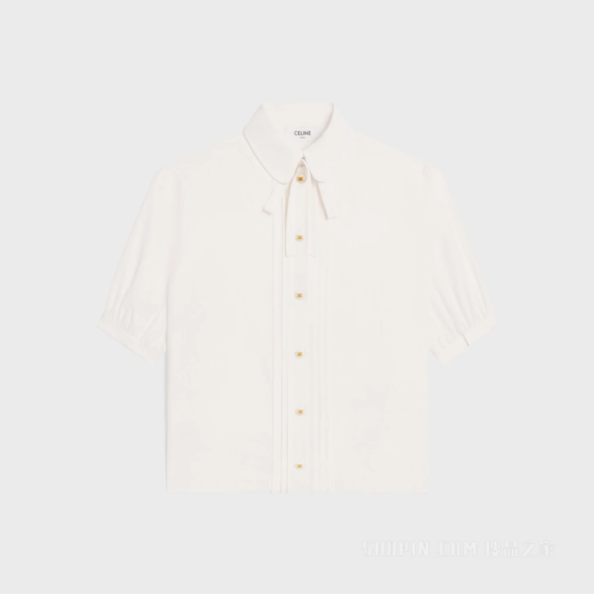 Blouse Plastron Col Claudine Acetate Silk Crepe - Ivory