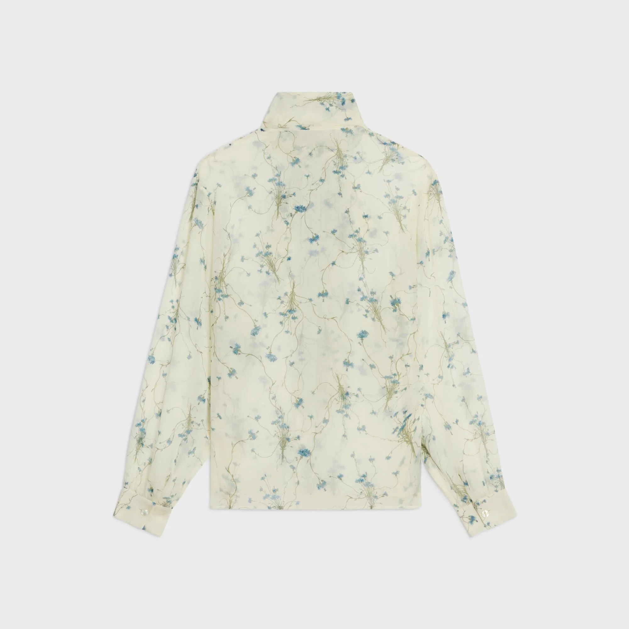 Blouse Valalliere Georgette Soie Fleurs - Vanille/Bleu - Image 5