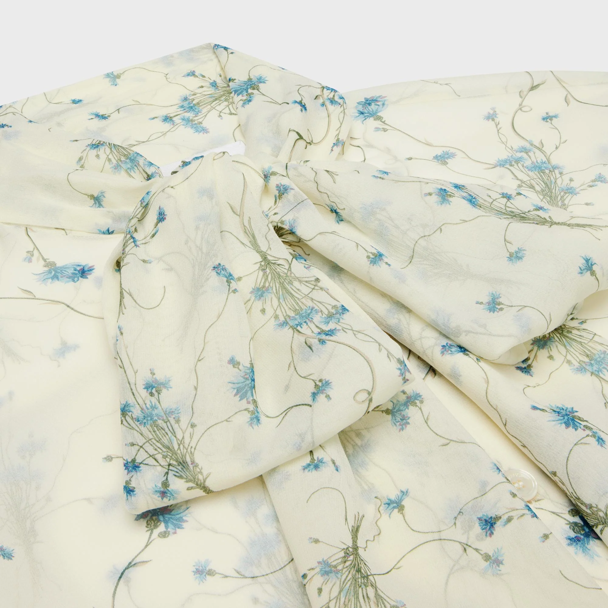Blouse Valalliere Georgette Soie Fleurs - Vanille/Bleu - Image 6