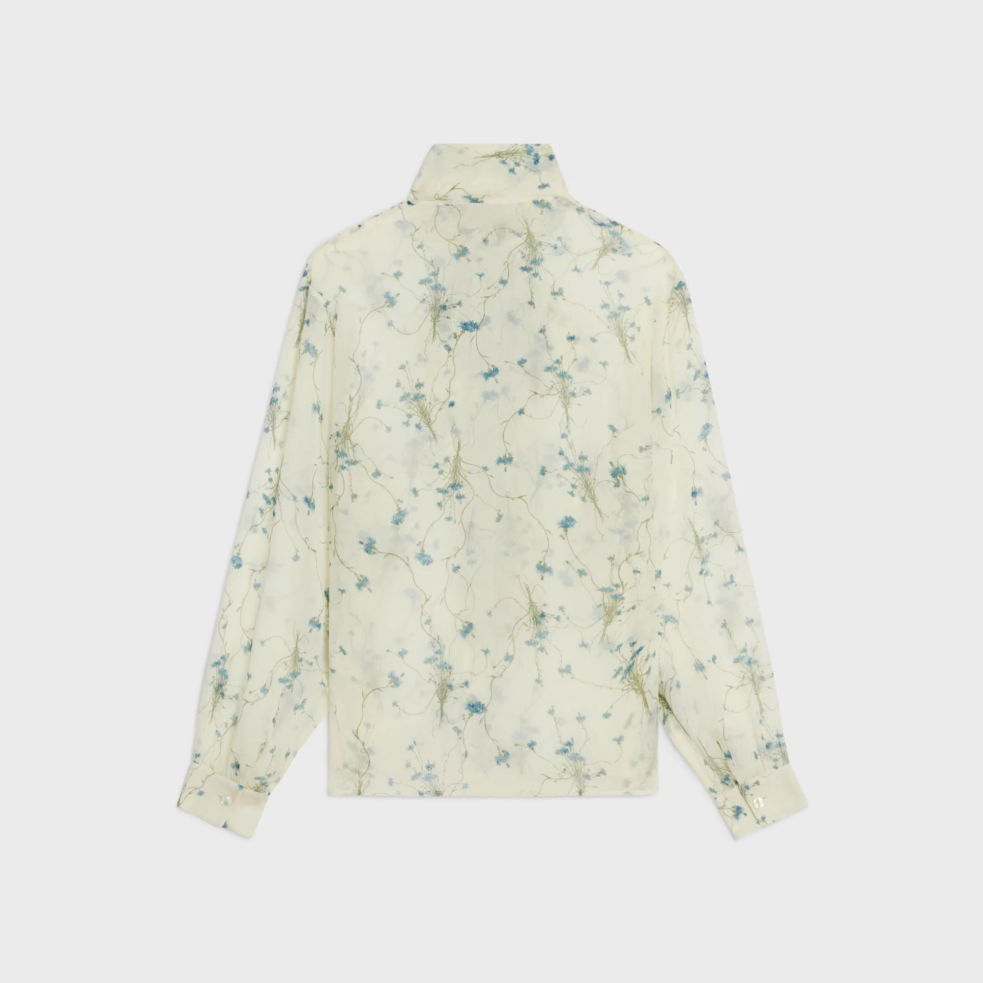 Blouse Valalliere Georgette Soie Fleurs - Vanille/Bleu - Image 5