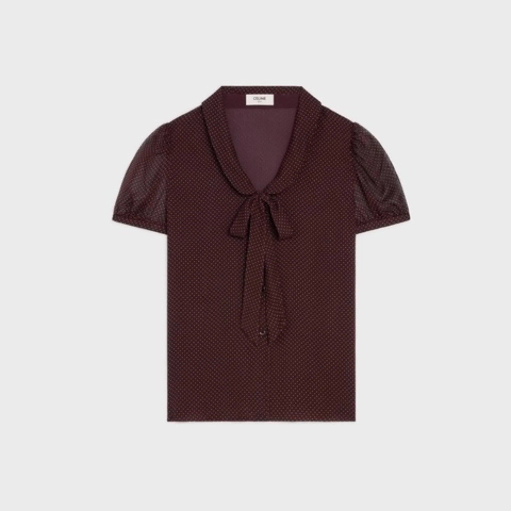 Blouse Manches Ballon Georgette Soie Mini Pois - Bordeaux/Craie
