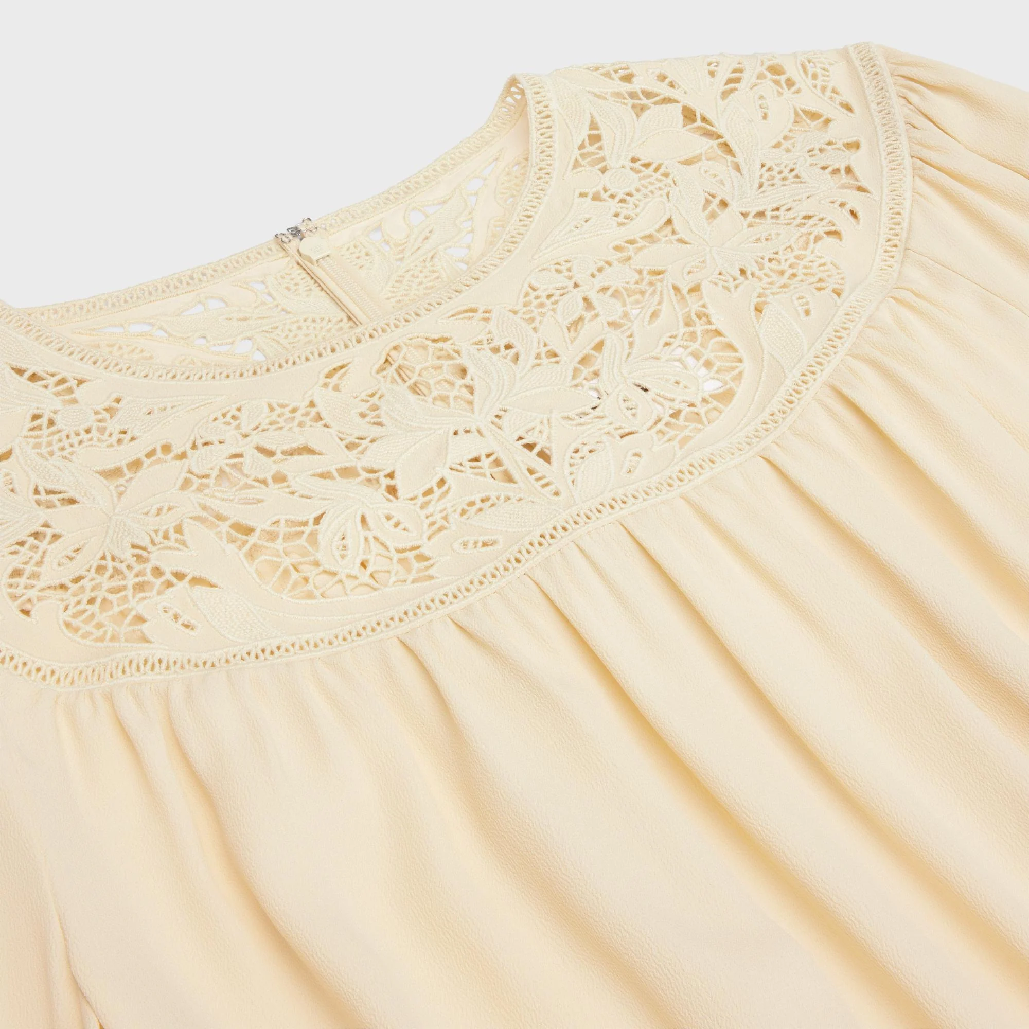 Blouse Encolure Guipure Acetate Silk Crepe - Vanilla - Image 3