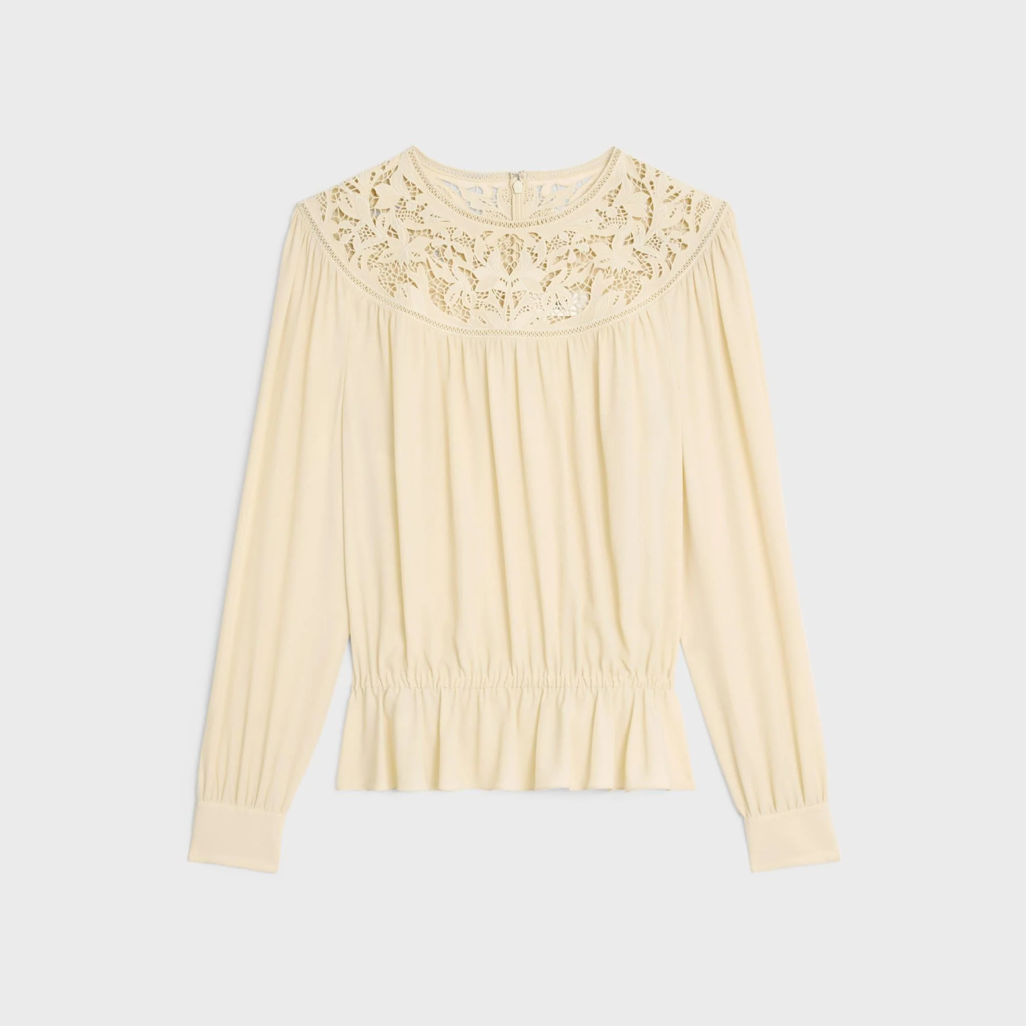 Blouse Encolure Guipure Acetate Silk Crepe - Vanilla - Image 4