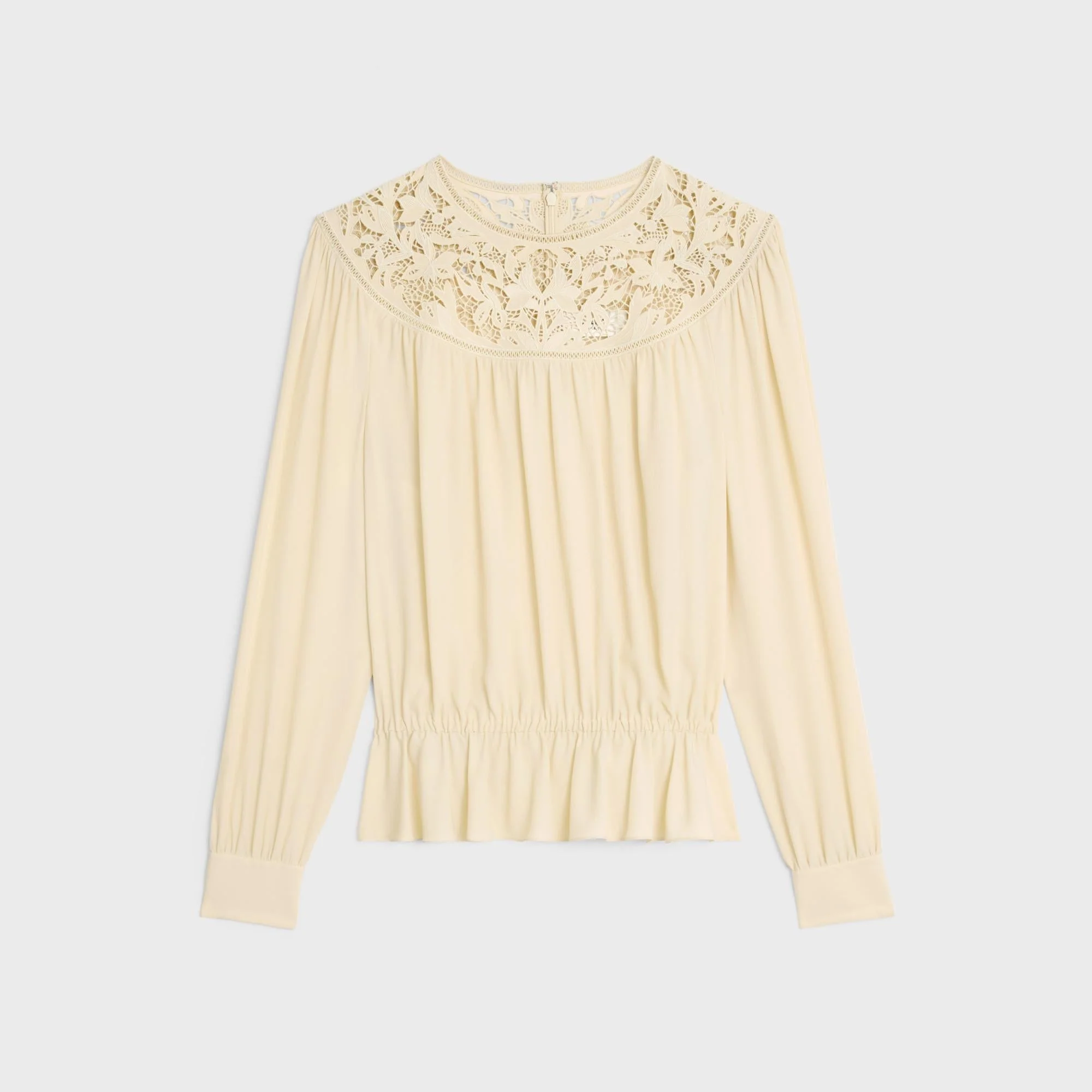 Blouse Encolure Guipure Acetate Silk Crepe - Vanilla - Image 4