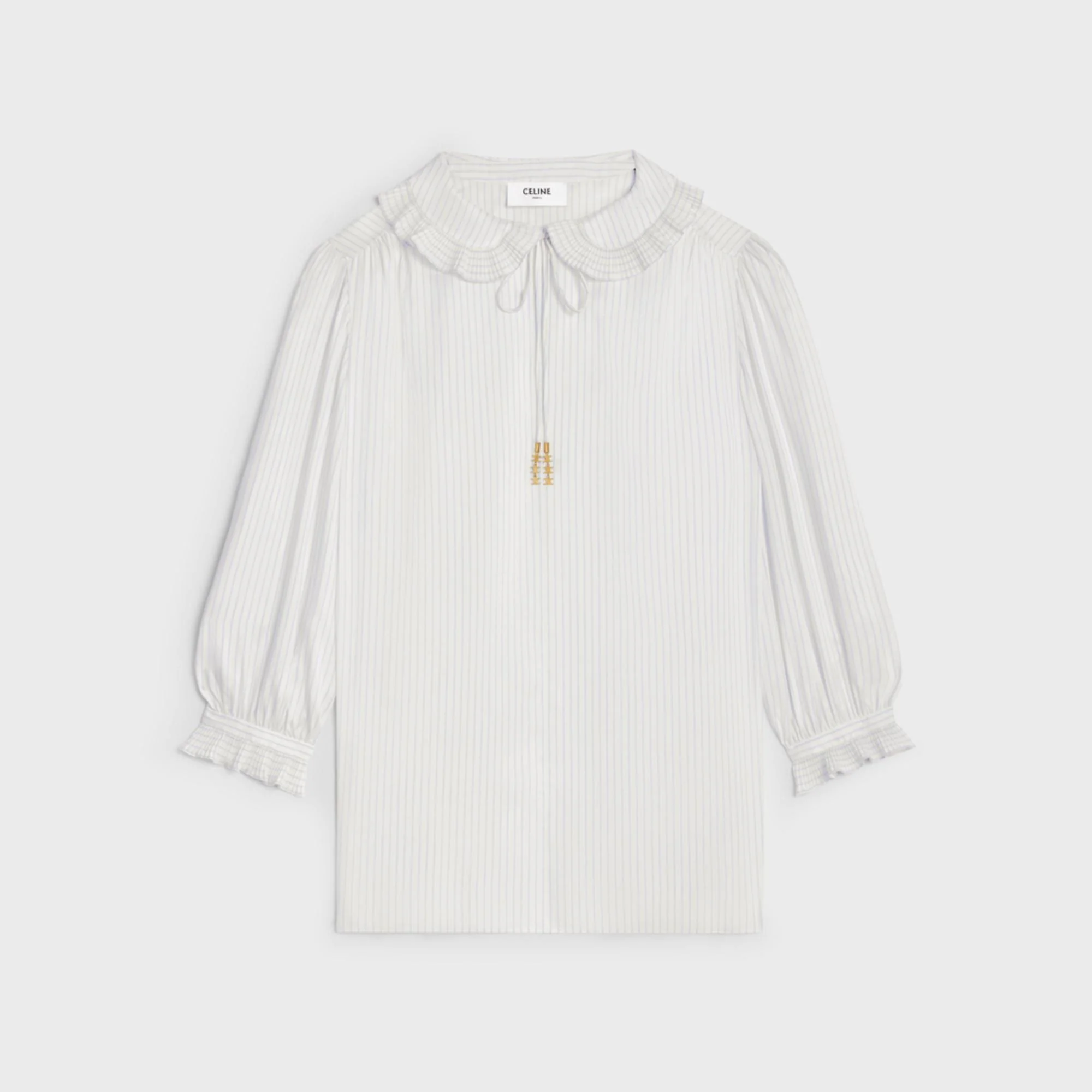 Blouse Col Claudine Frill Soie Rayure Mayfair - Craie/Bleu