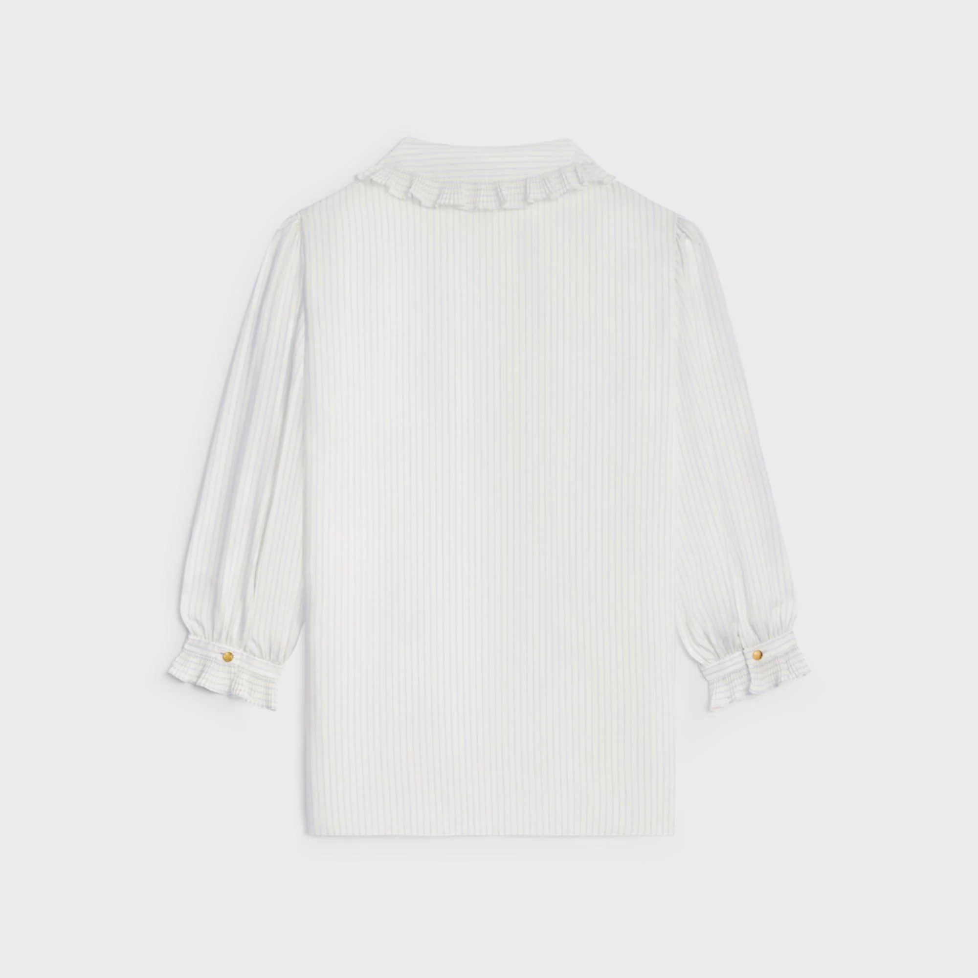 Blouse Col Claudine Frill Soie Rayure Mayfair - Craie/Bleu - Image 2