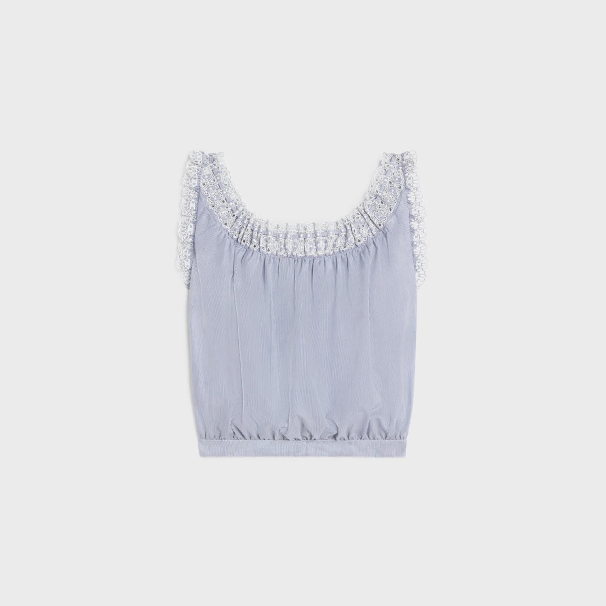 Top Folk Broderie Anglaise Twill Coton Cashmere Raye Cachemire - Craie/Marine - Image 2