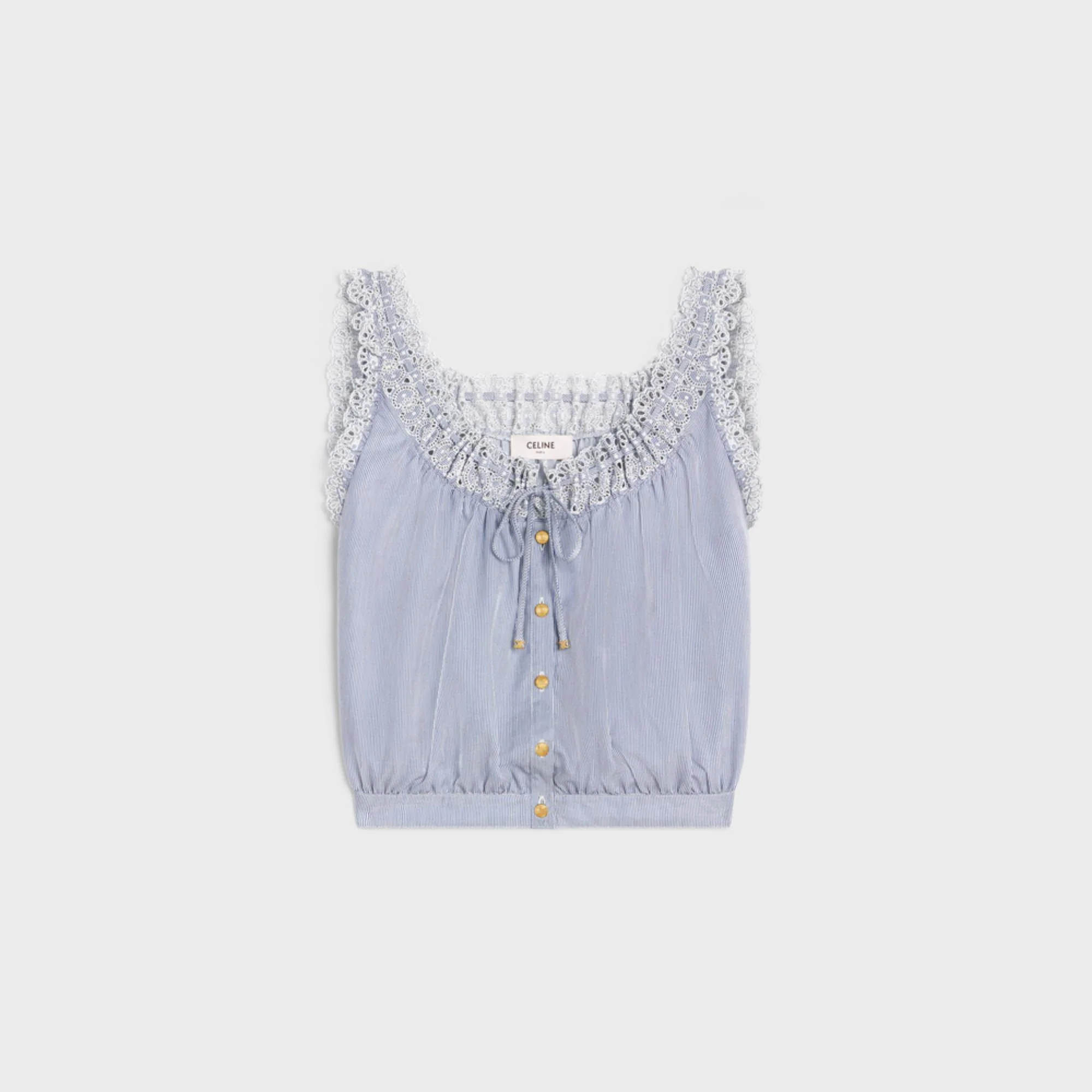 Top Folk Broderie Anglaise Twill Coton Cashmere Raye Cachemire - Craie/Marine
