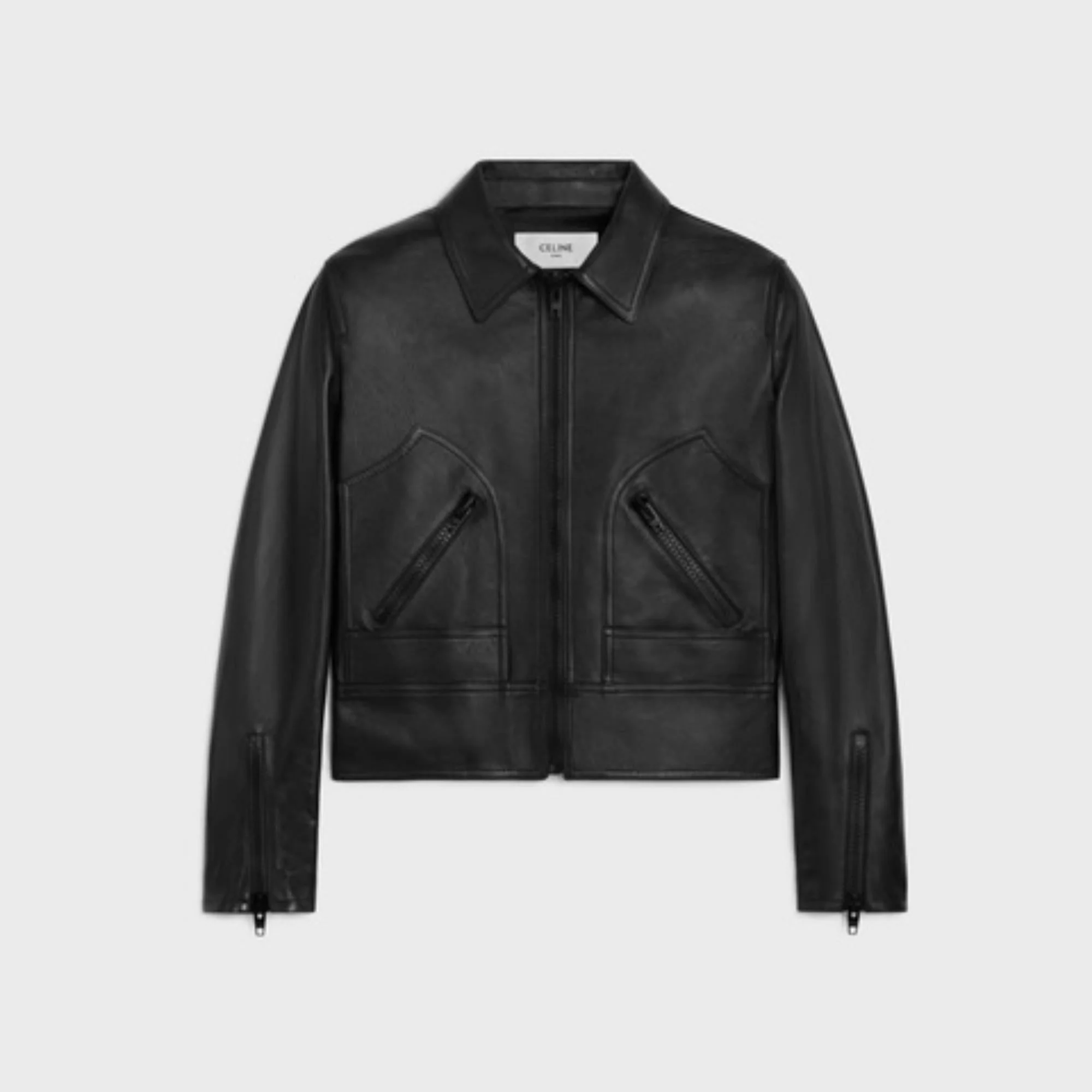 Leather Jacket Lambskin Blouson Zips Celine Wiltern Agneau Souple - Black - Image 2
