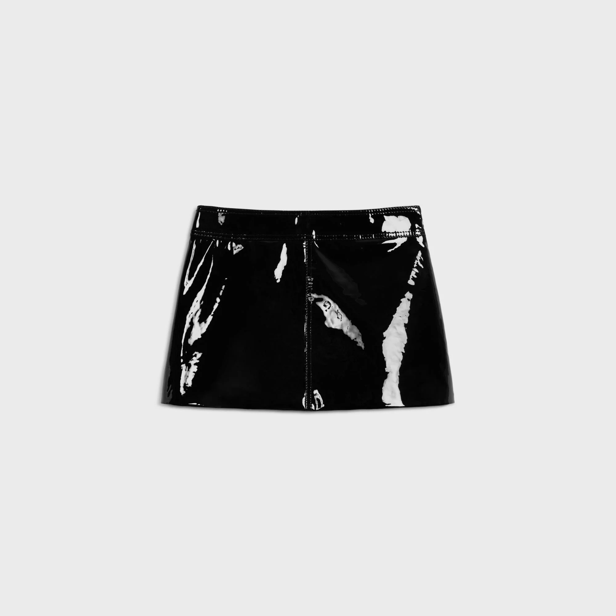 Mini Jupe Trapeze Agneau Vernis - Black