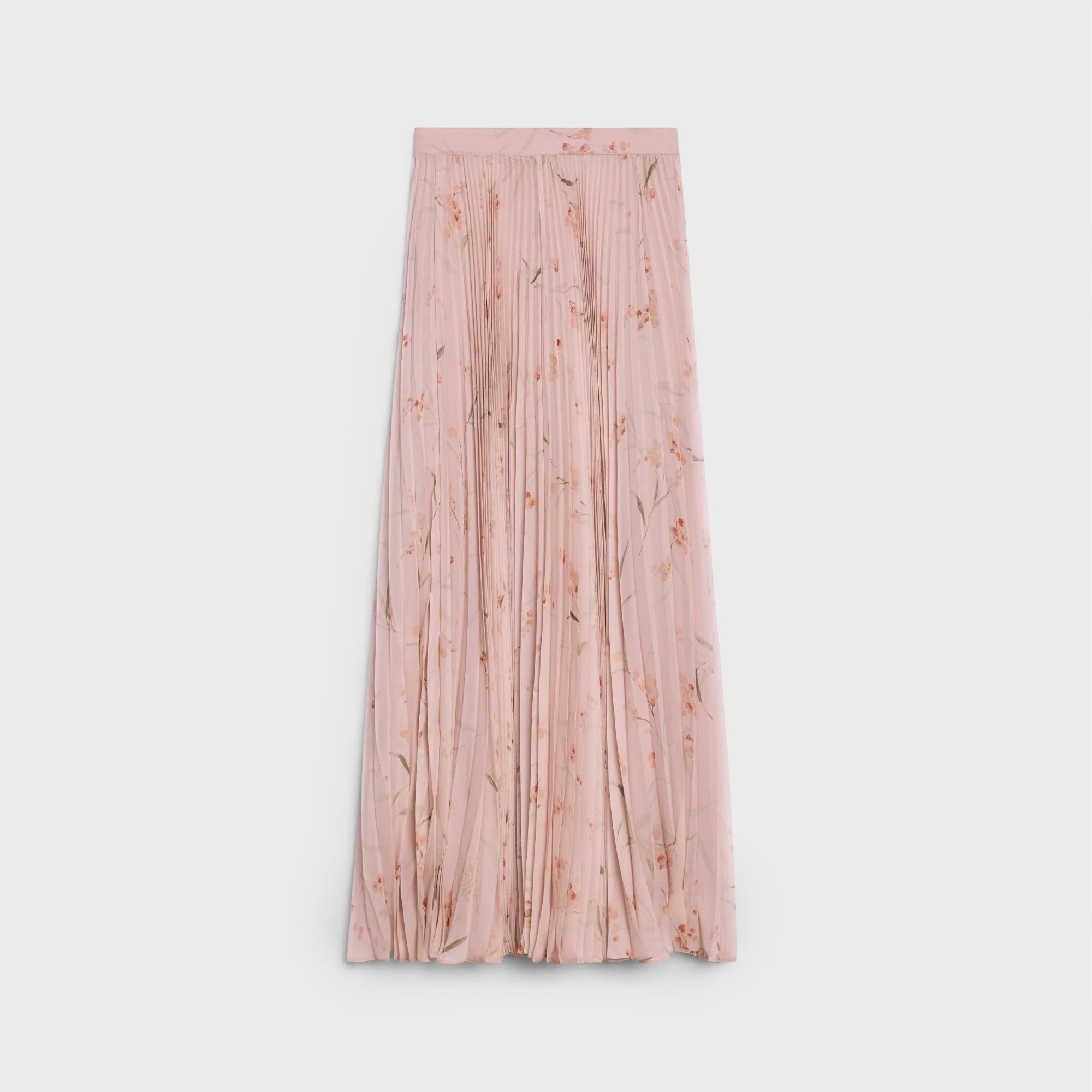 Jupe Plisse Soleil Georgette Branche Mimosa - Rose Fanee/Kaki/Brun