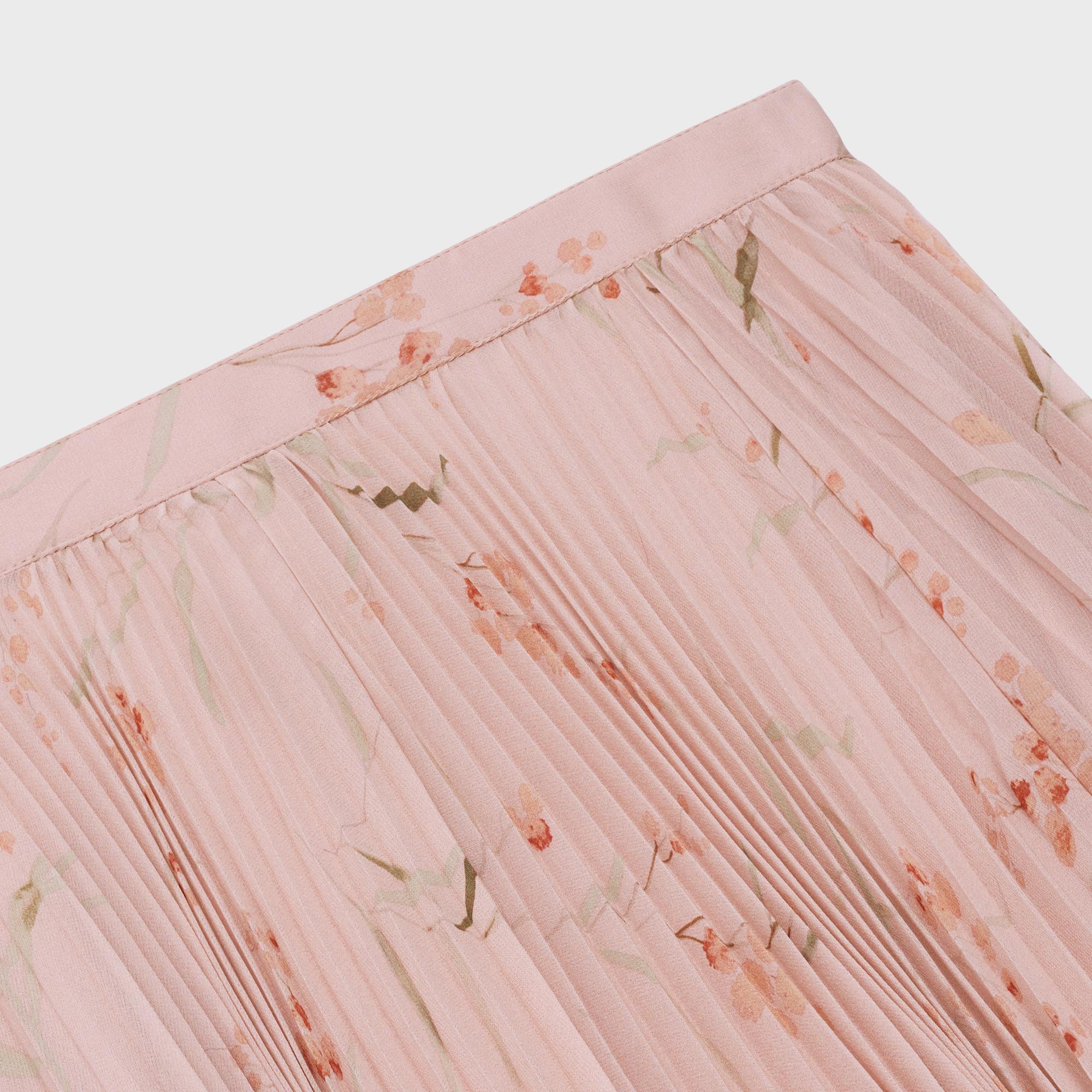 Jupe Plisse Soleil Georgette Branche Mimosa - Rose Fanee/Kaki/Brun - Image 3