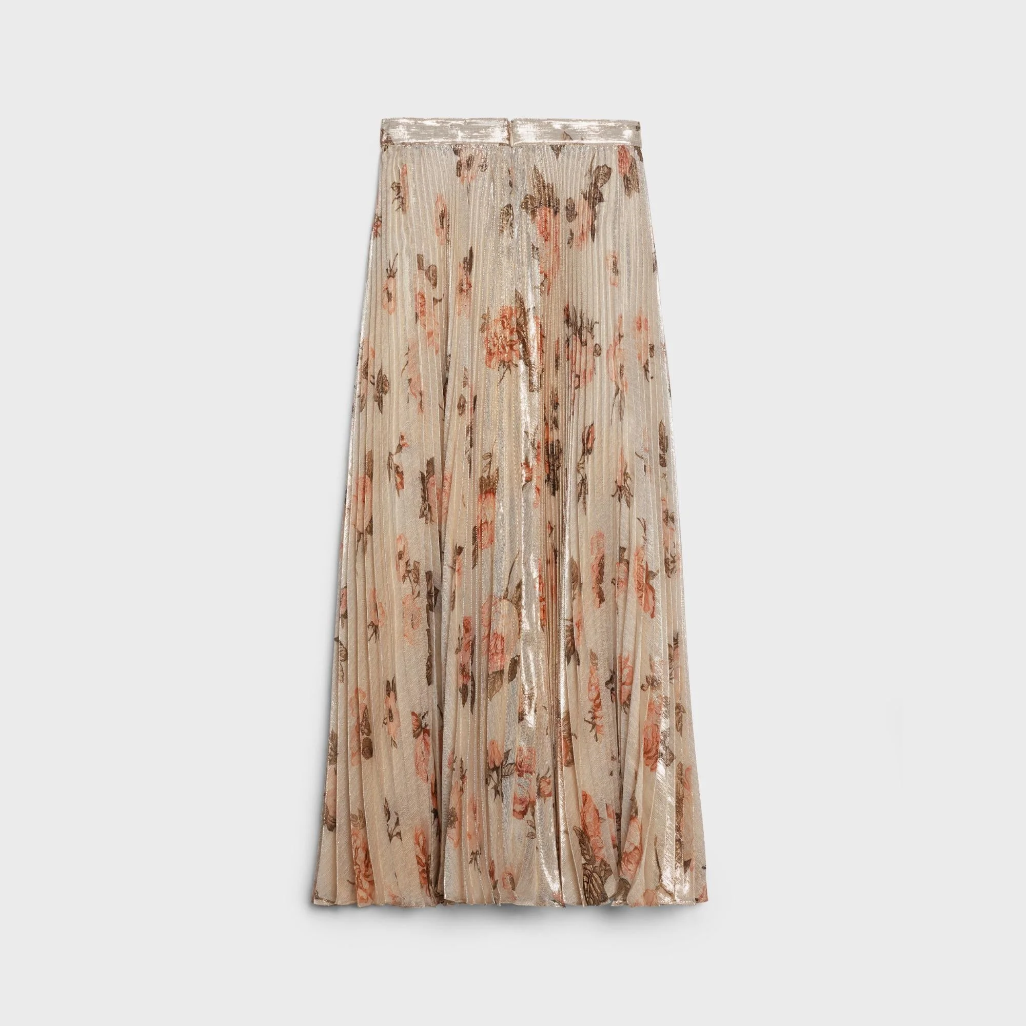 Jupe Plisse Soleil Soie Lamée Roses Epines - Beige/Brun/Khaki - Image 2