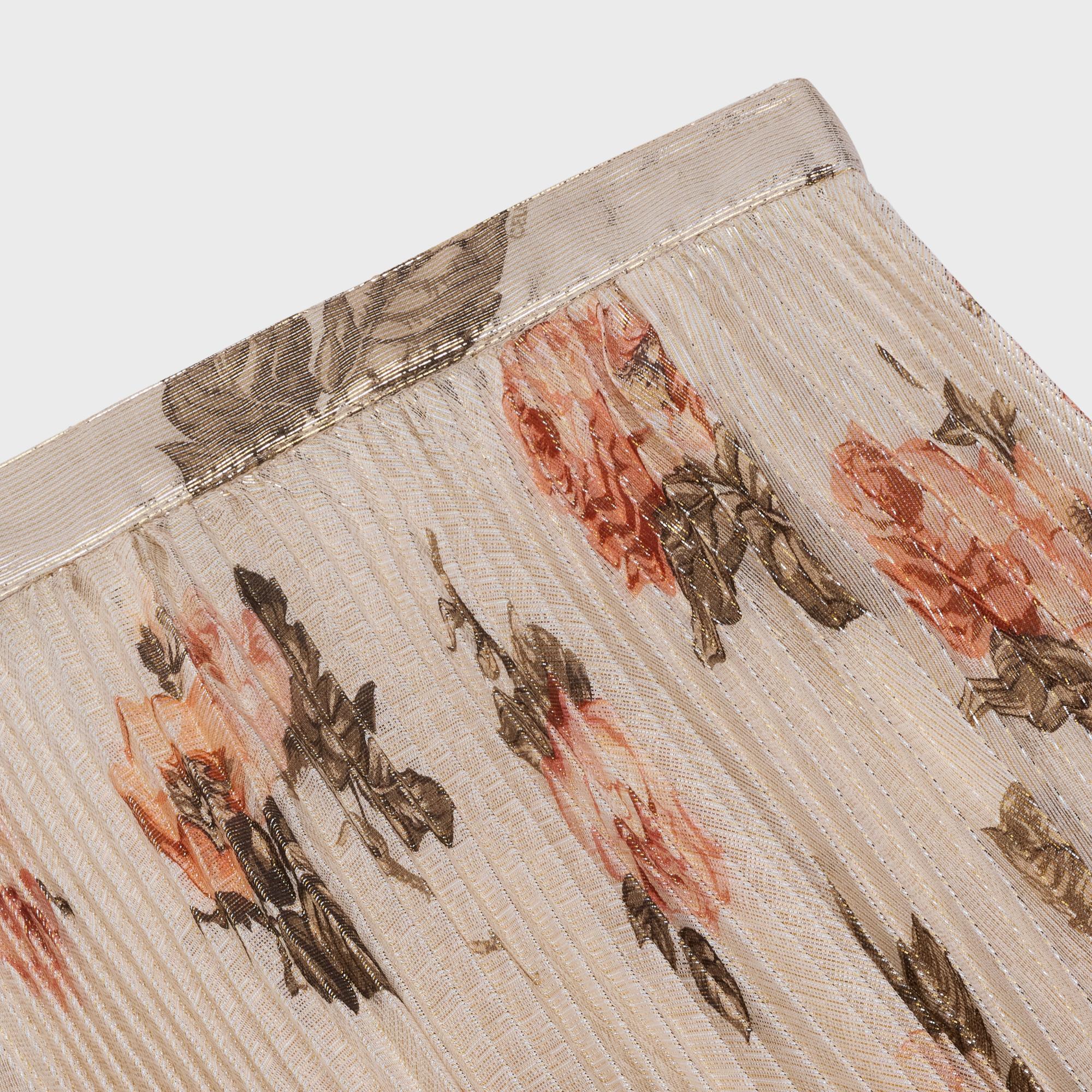 Jupe Plisse Soleil Soie Lamée Roses Epines - Beige/Brun/Khaki - Image 3
