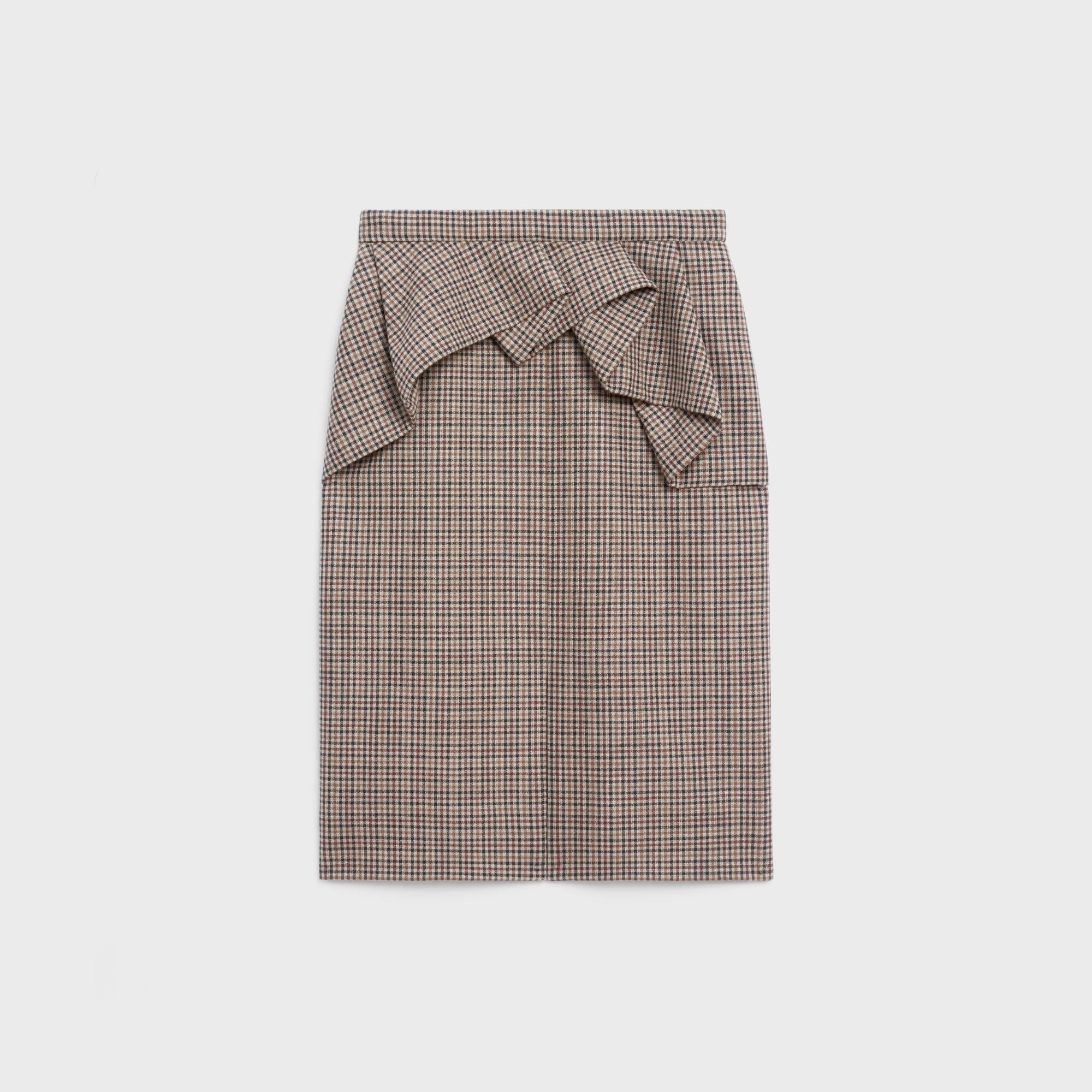 Skirt Courte Ceinture Fente Dev Toile De Laine Vichy Jupe - Beige/Marron/Noir