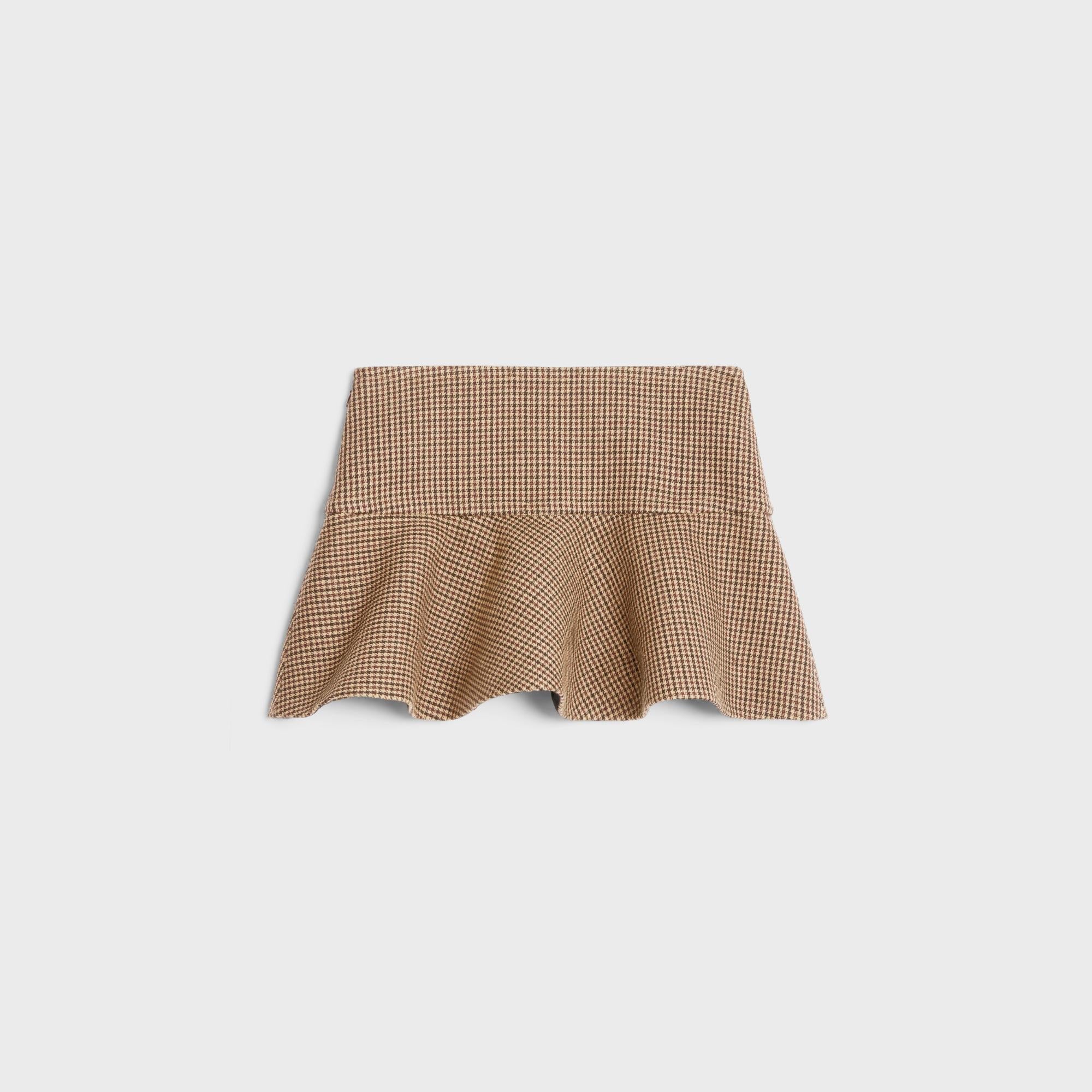 Mini Jupe Volant Poches Double Laine Pied De Poule - Bordeaux / Beige / Black - Image 2
