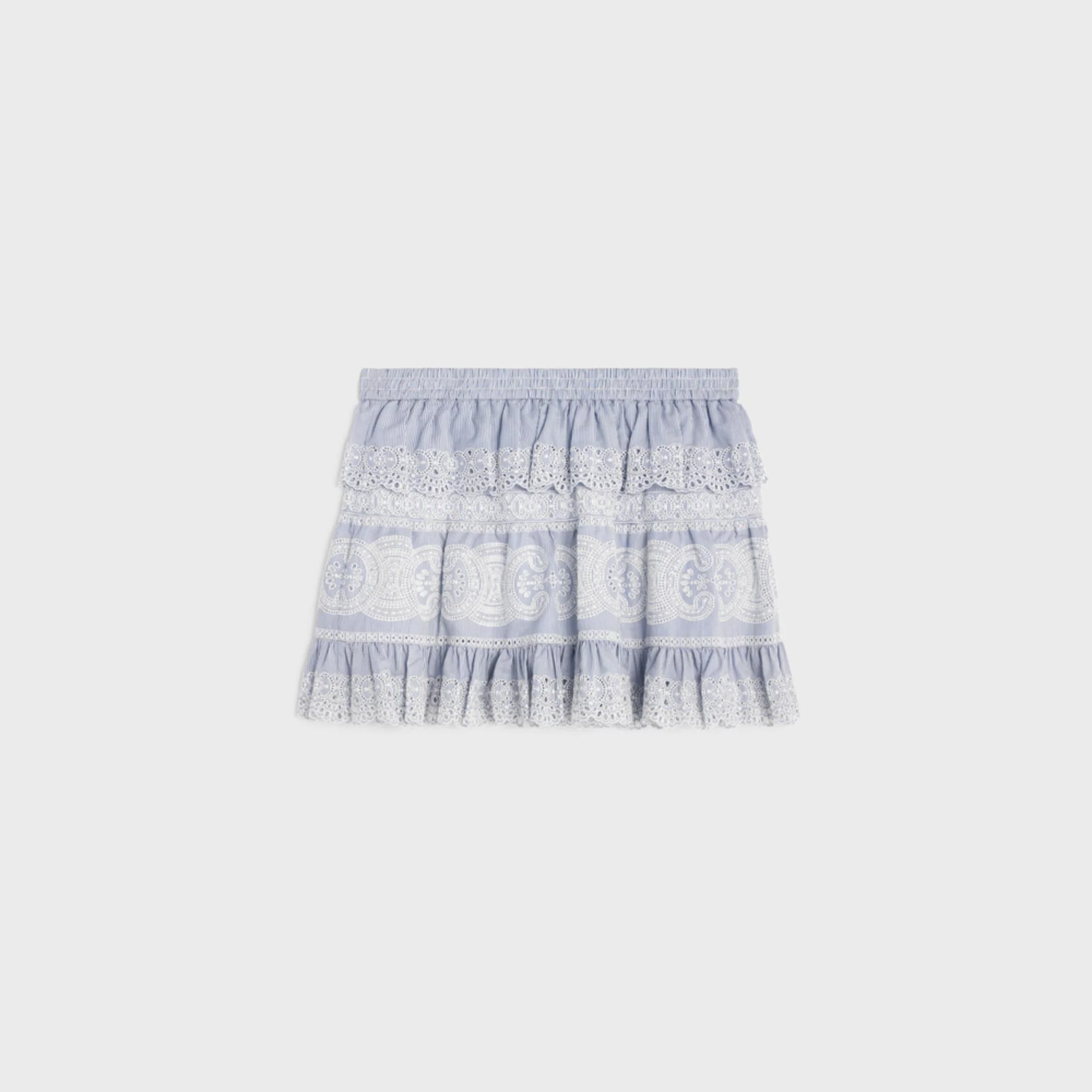 Mini Jupe Broderie Anglaise Twill Coton Cashmere Raye Cachemire - Craie/Marine - Image 2