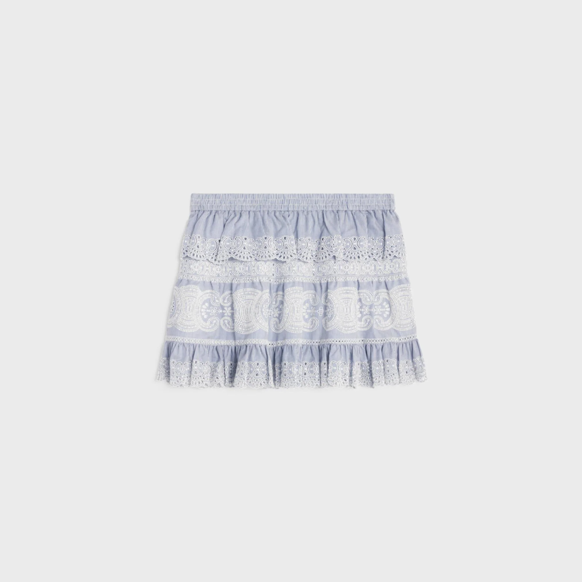 Mini Jupe Broderie Anglaise Twill Coton Cashmere Raye Cachemire - Craie/Marine