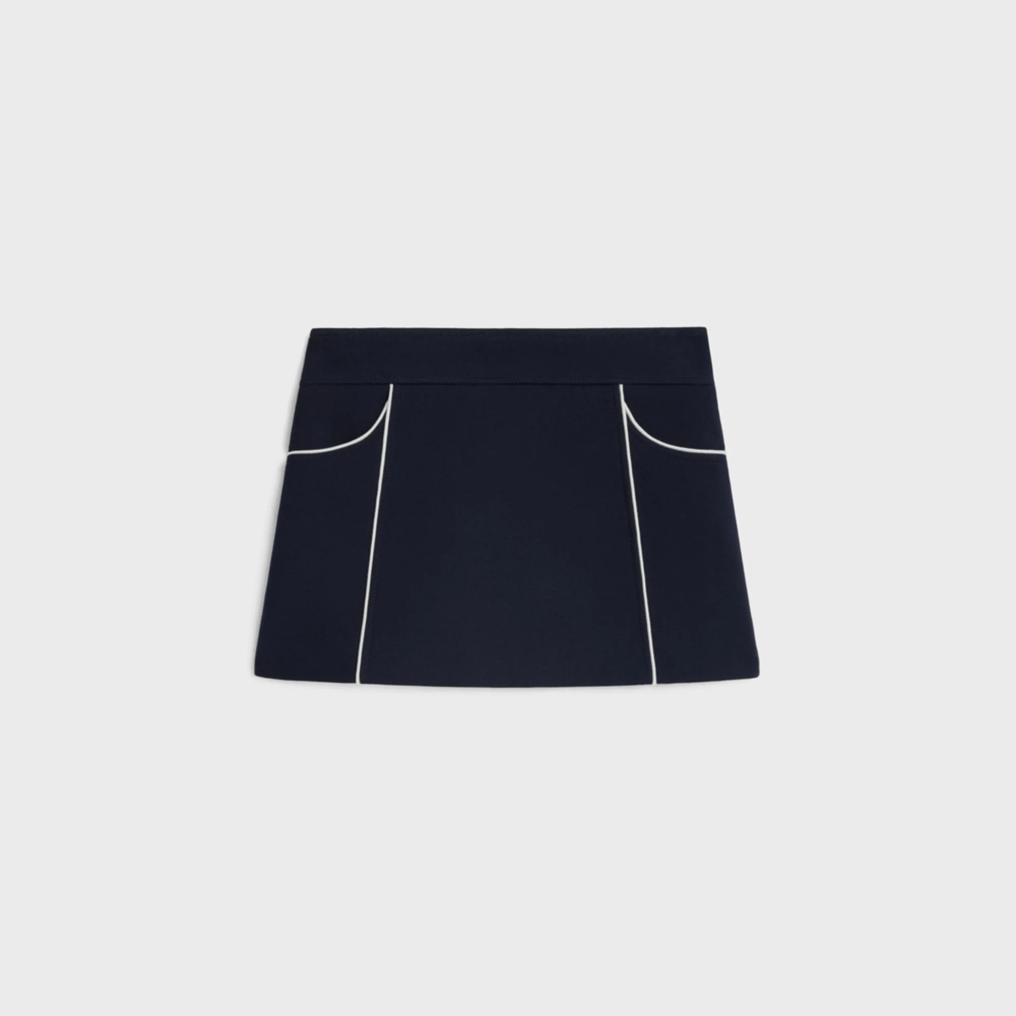 Mini Jupe Trapeze Piping Double Laine Gauffree Legere - Navy