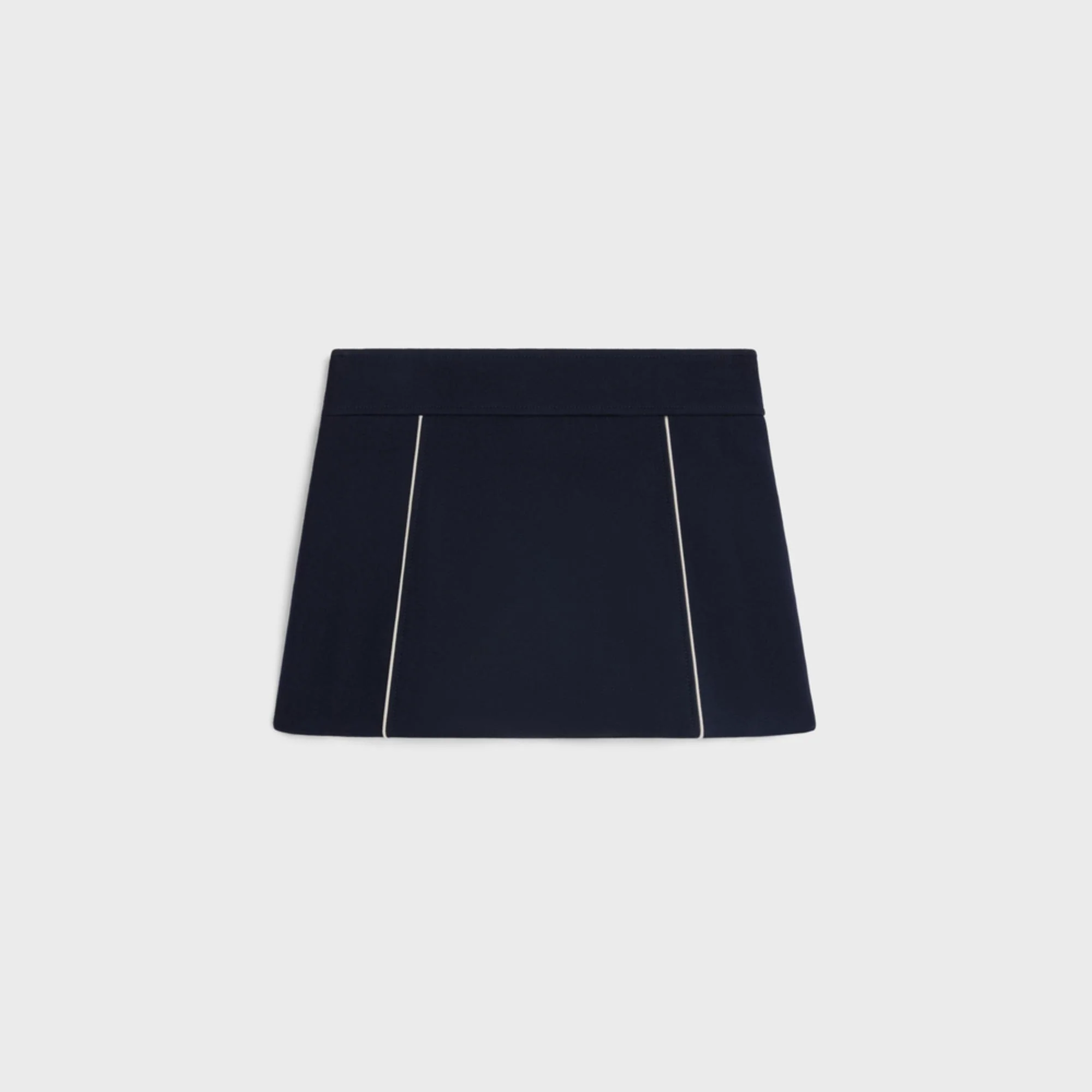 Mini Jupe Trapeze Piping Double Laine Gauffree Legere - Navy - Image 2
