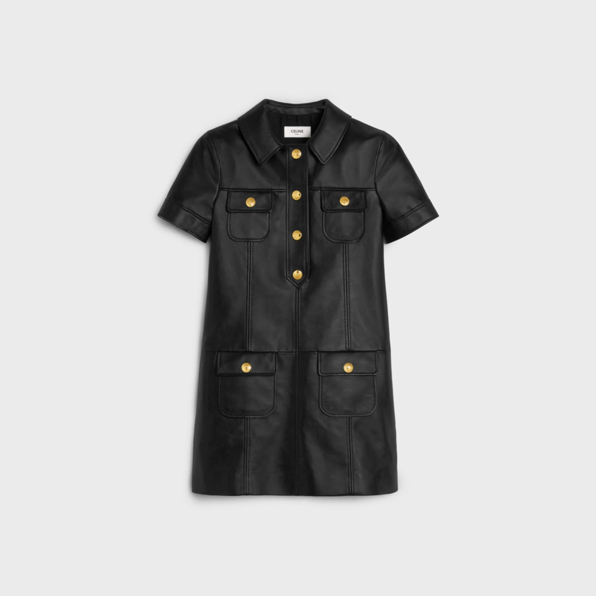 Mini Robe Col Chemise Soft Lambskin - Black