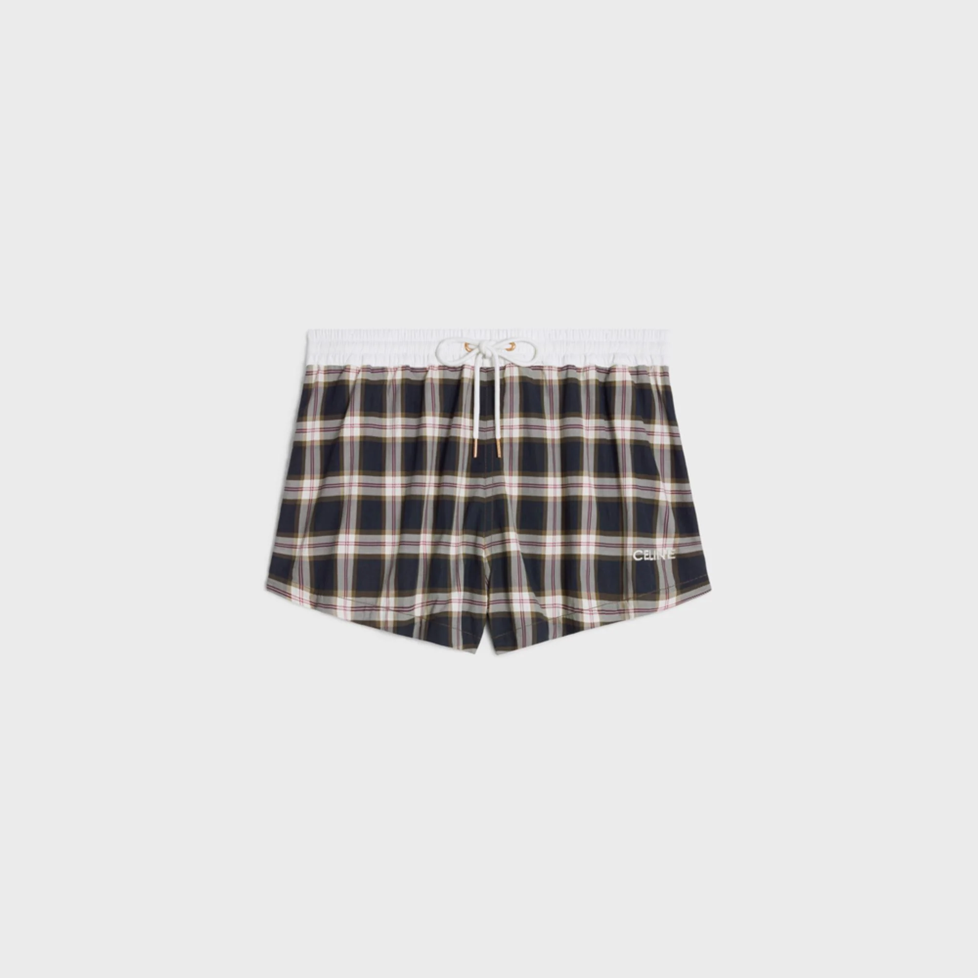 Mini Short Plage Celine Panama Carreaux Finlande - Anthracite/Craie/Rouge