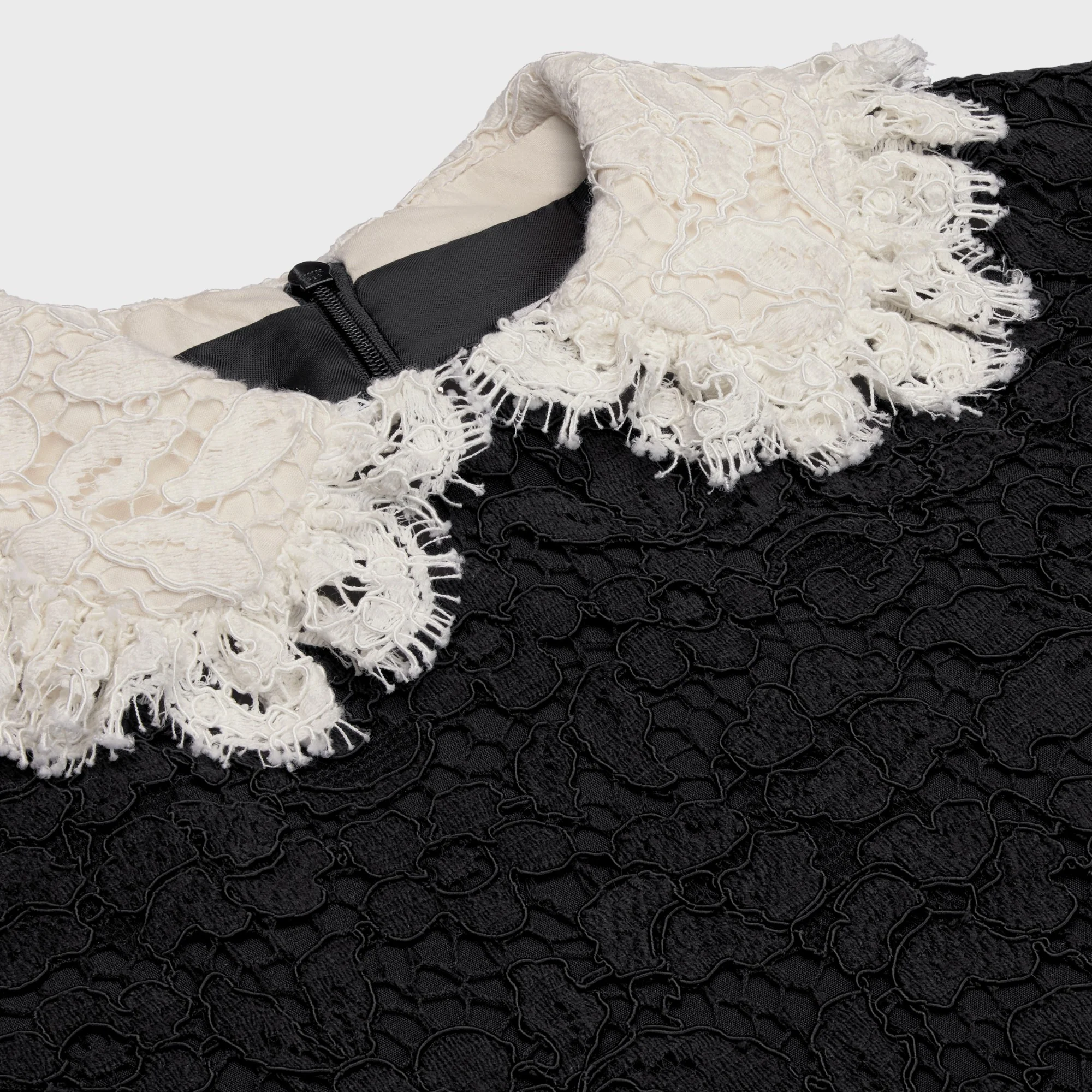 Mini Robe Trapèze Col Frill Dentelle Guipure - Black - Image 4