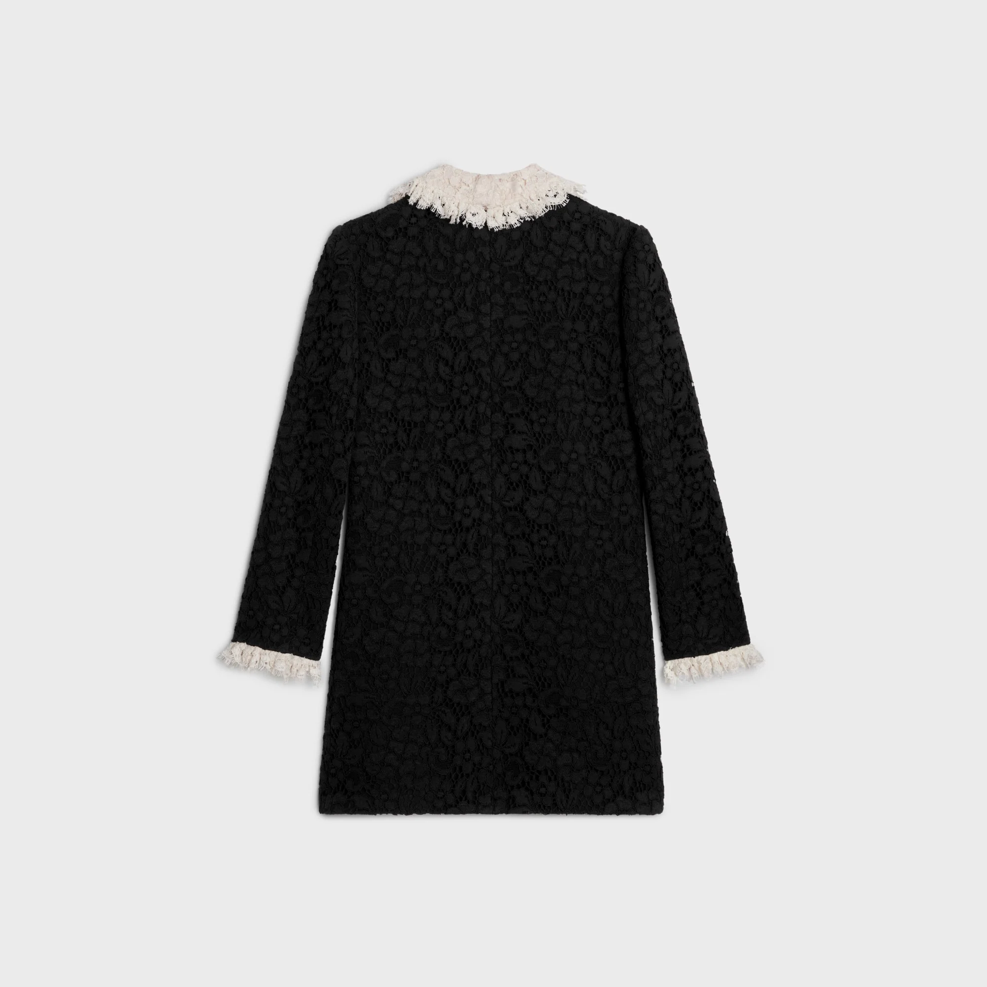 Mini Robe Trapèze Col Frill Dentelle Guipure - Black - Image 8