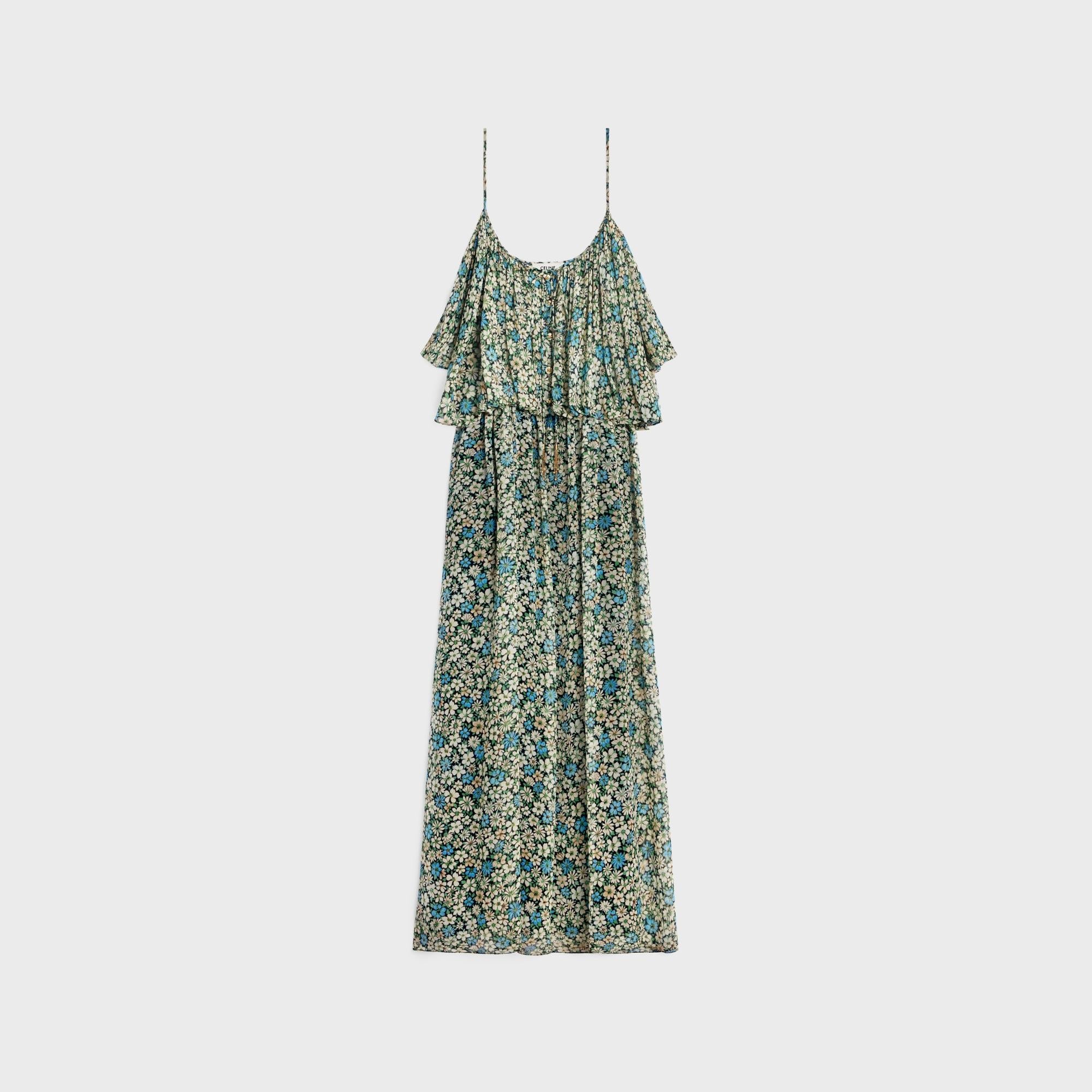 Dress Bain De Soleil Froncee Georgette Soie Jardin Hiver Robe - Noir/Bleu/Craie