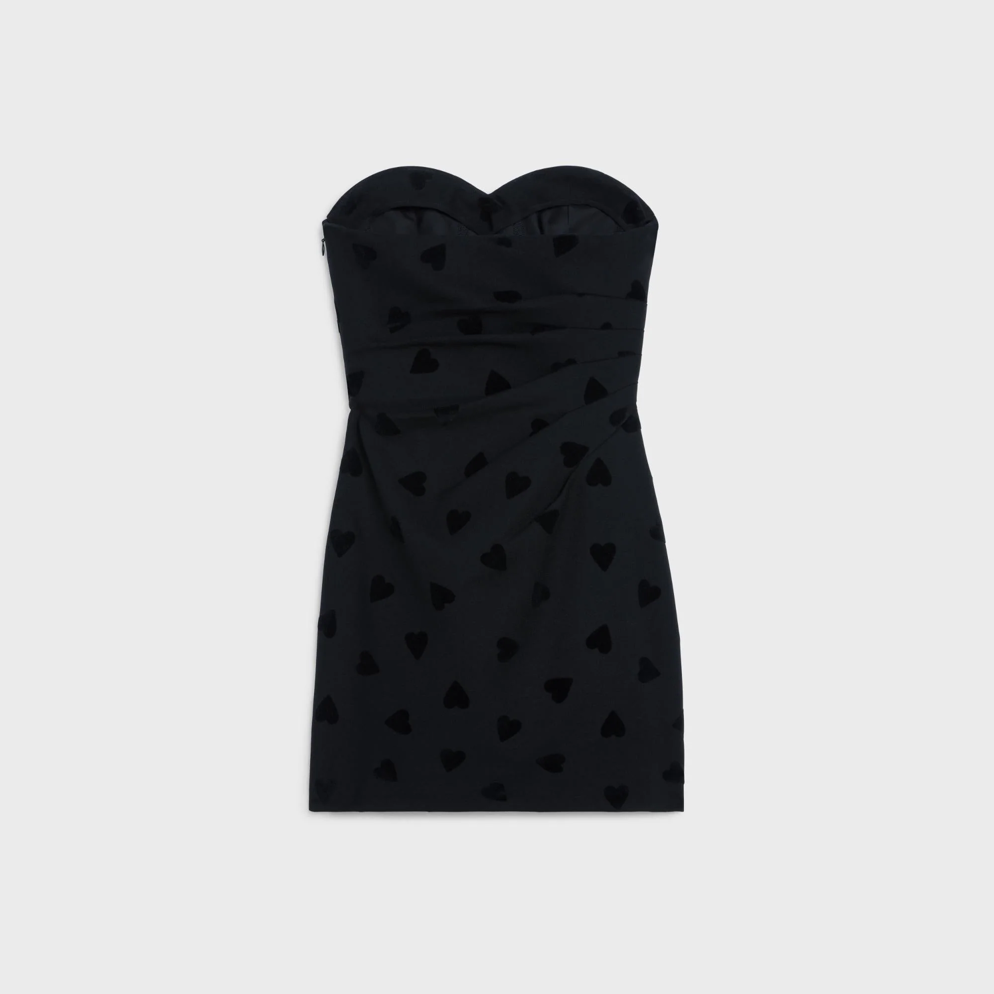 Mini Dress Bustier Décolleté Sablé De Laine Floqué Coeur Robe - Black - Image 2