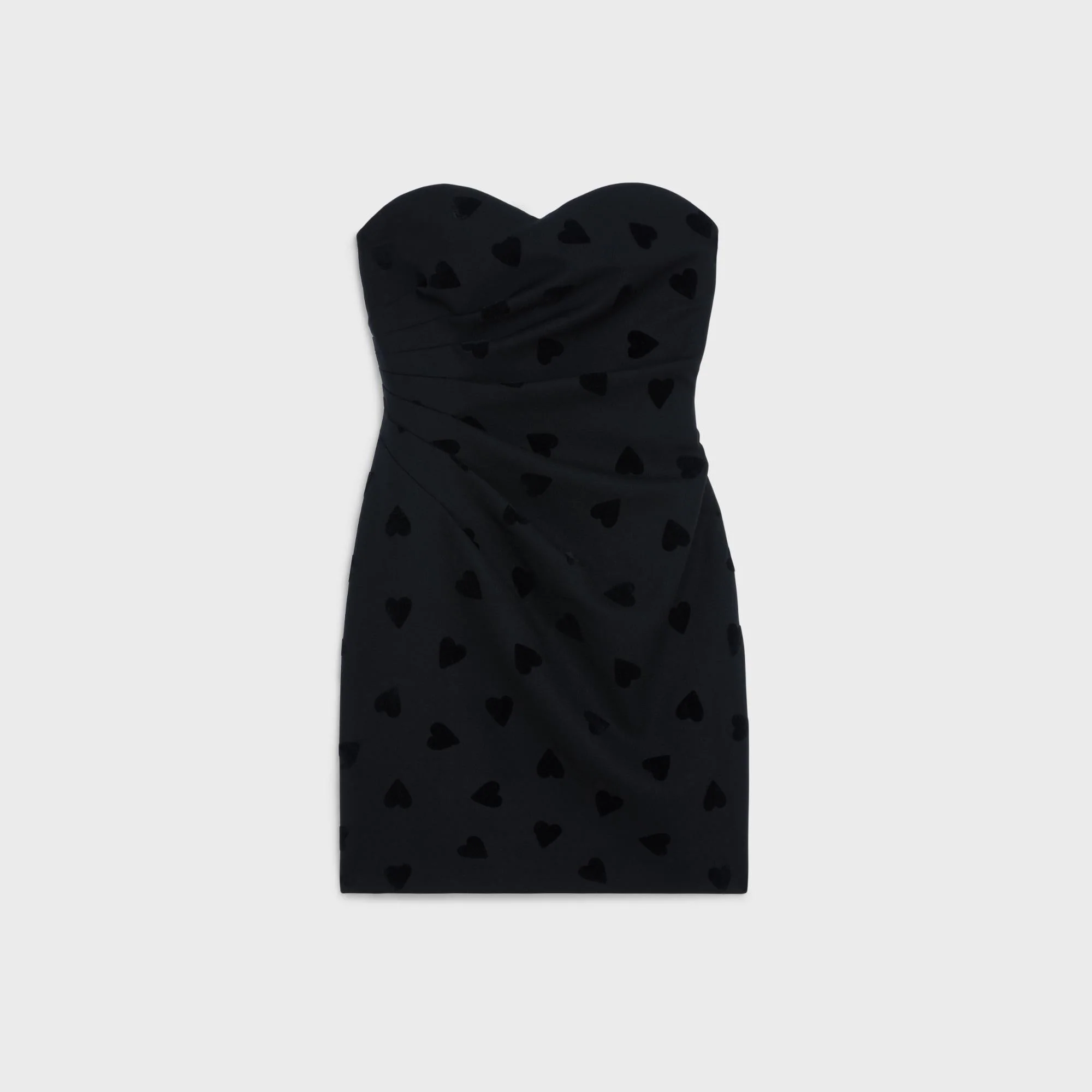 Mini Dress Bustier Décolleté Sablé De Laine Floqué Coeur Robe - Black
