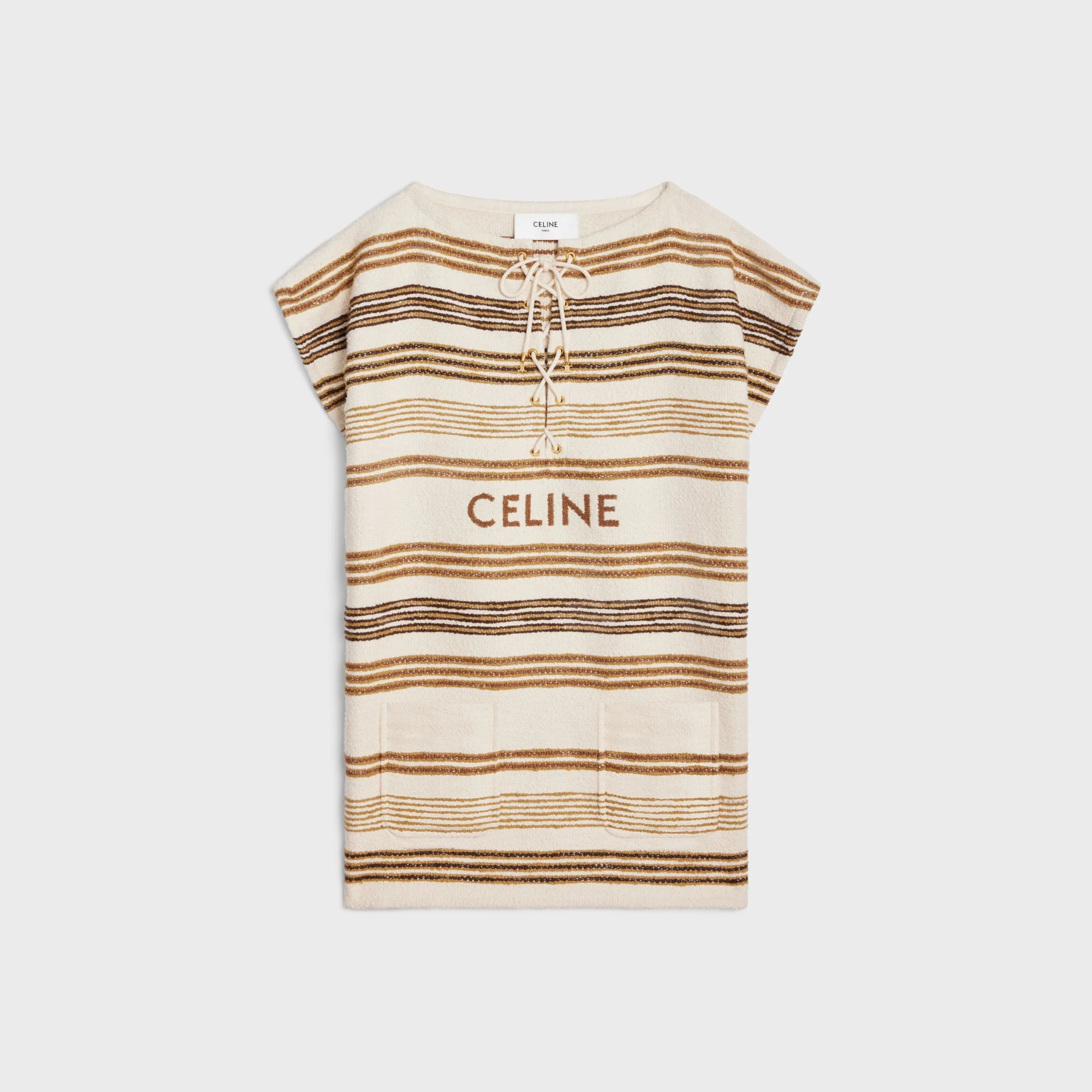 Robe Baja Coton Natte Raye Celine - Ivoire/Olive/Marron