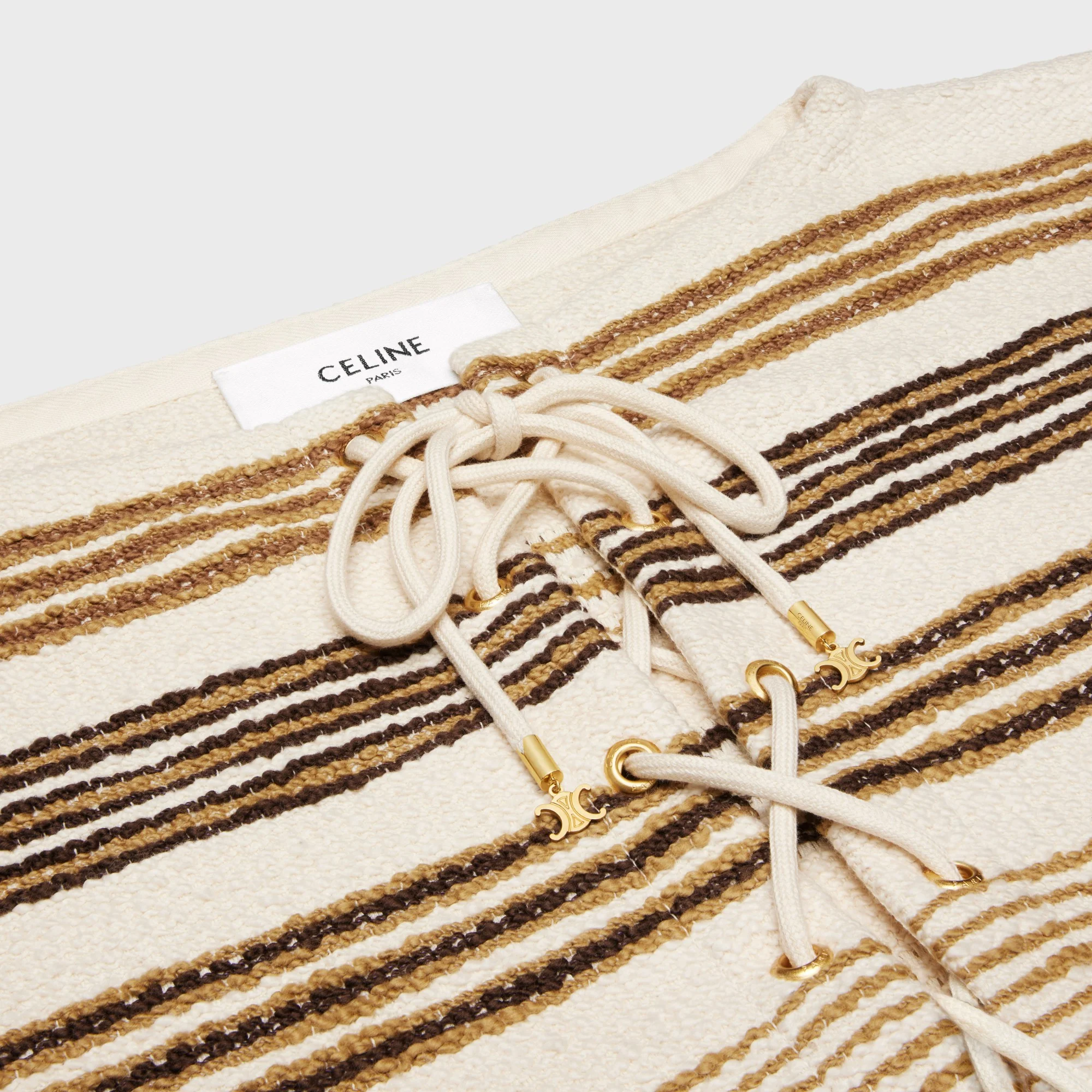 Robe Baja Coton Natte Raye Celine - Ivoire/Olive/Marron - Image 3