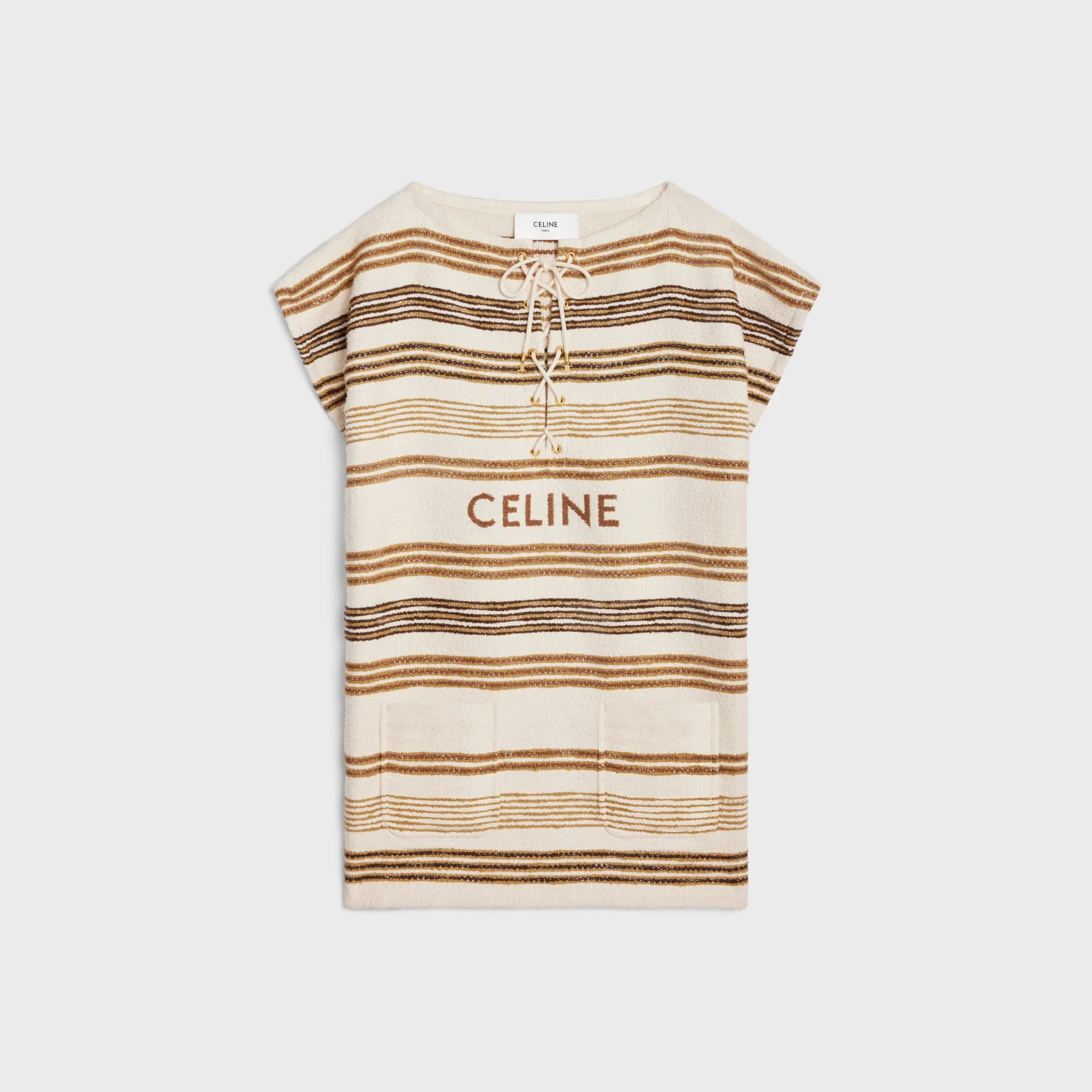 Robe Baja Coton Natte Raye Celine - Ivoire/Olive/Marron - Image 8