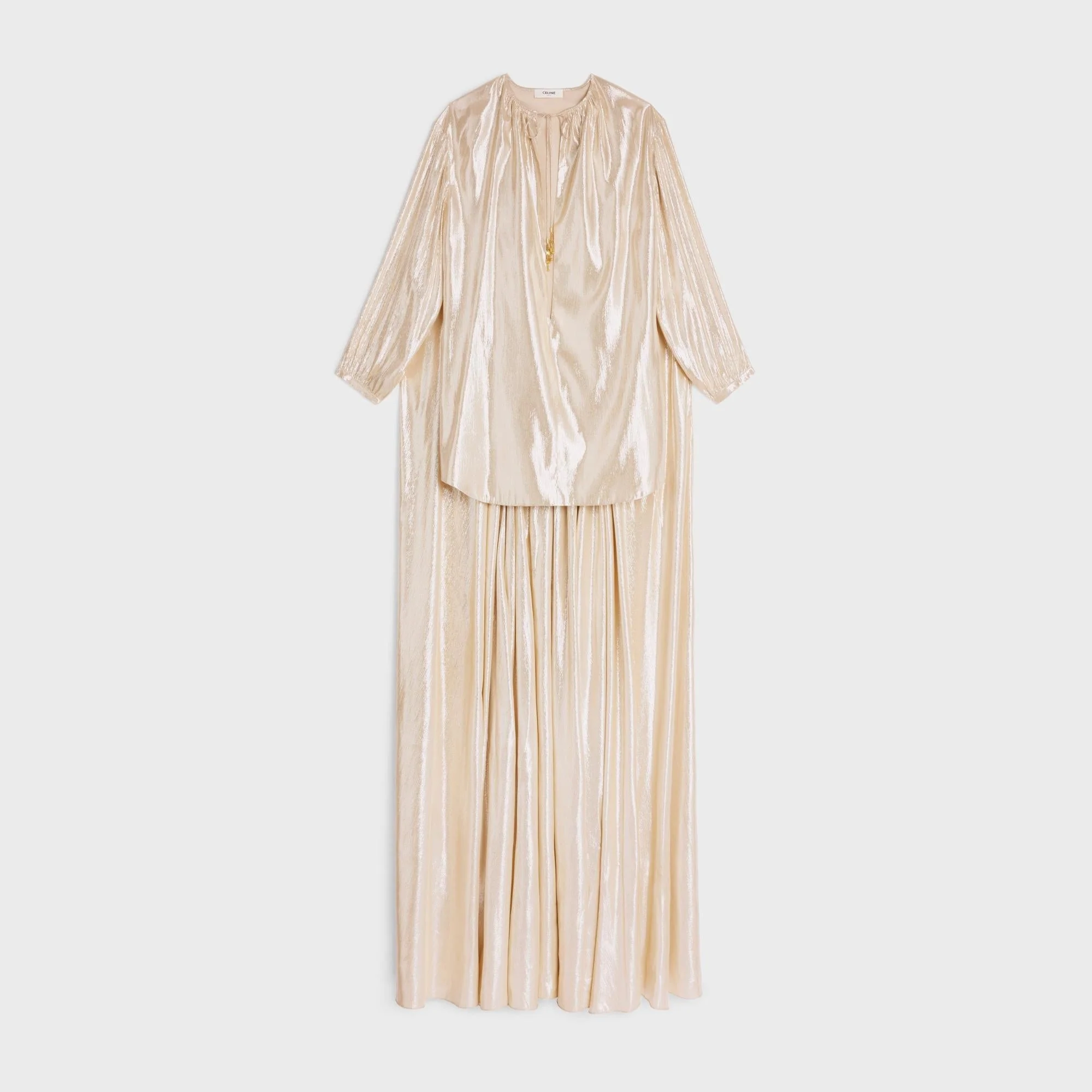 Mini Dress Cape Sablé De Soie Lamé Robe - Or/Blanc