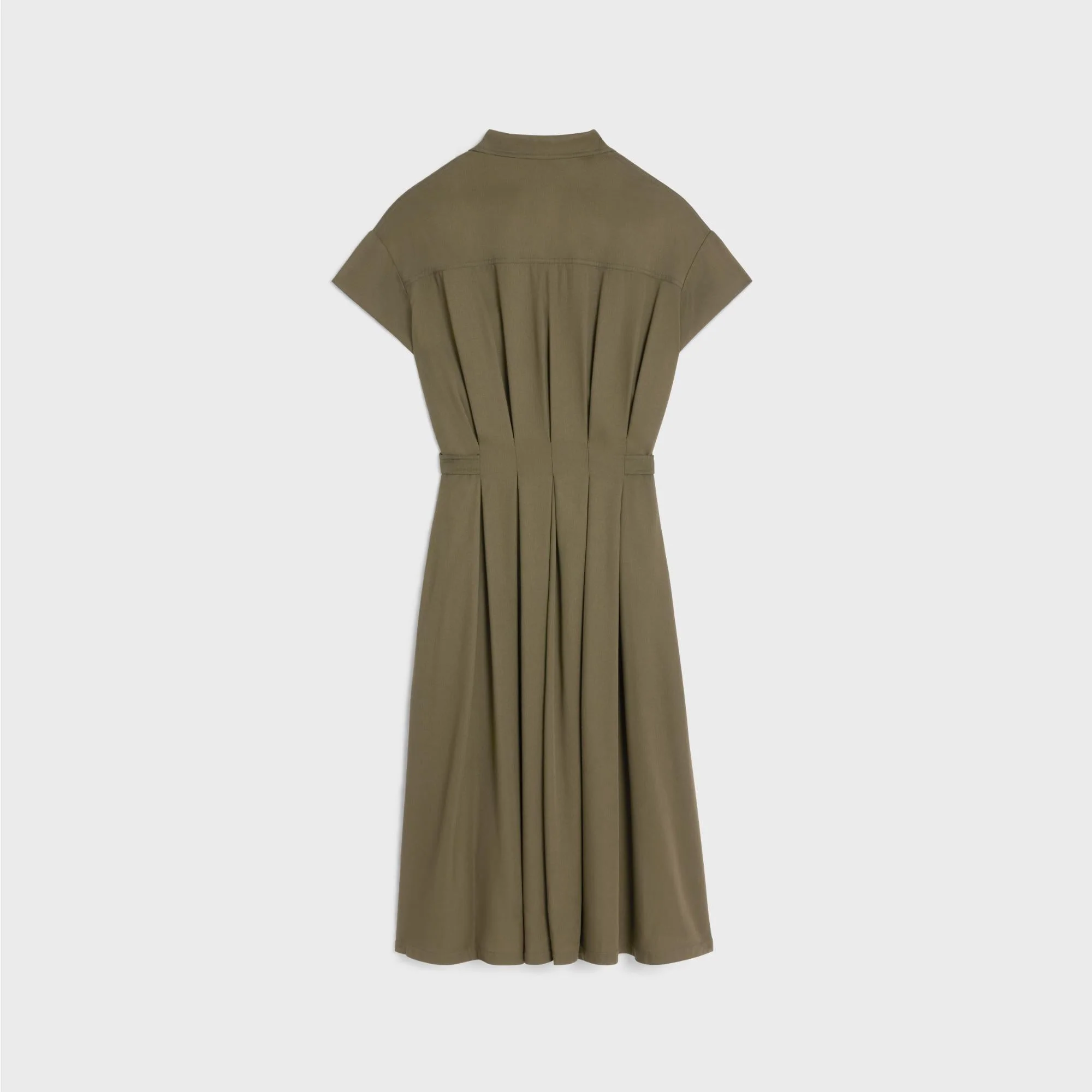 Dress Chemise Détails Plis Viscose Légère Robe - Kaki Militaire - Image 2